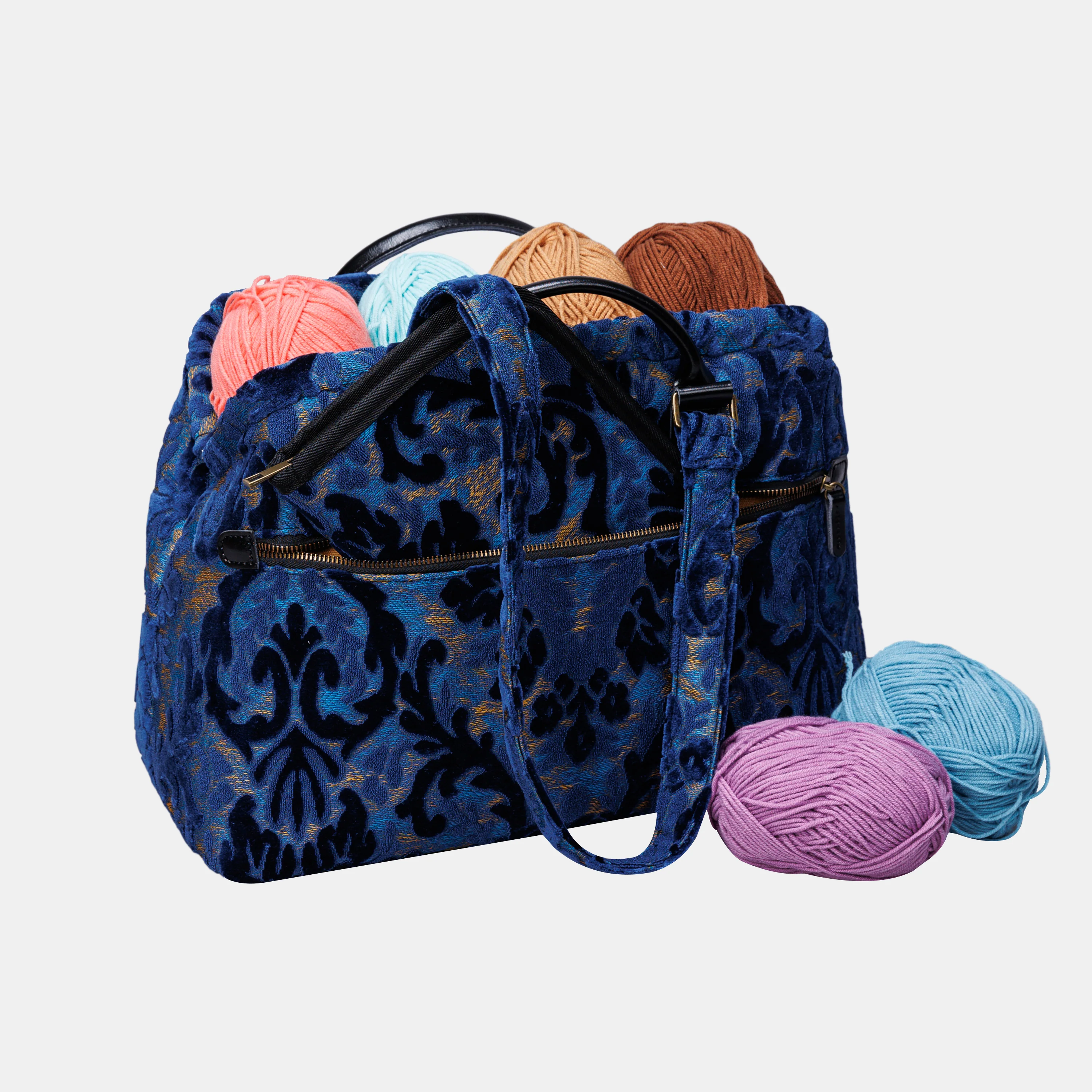 Burnout Velvet Navy Knitting Project Bag - Image 8