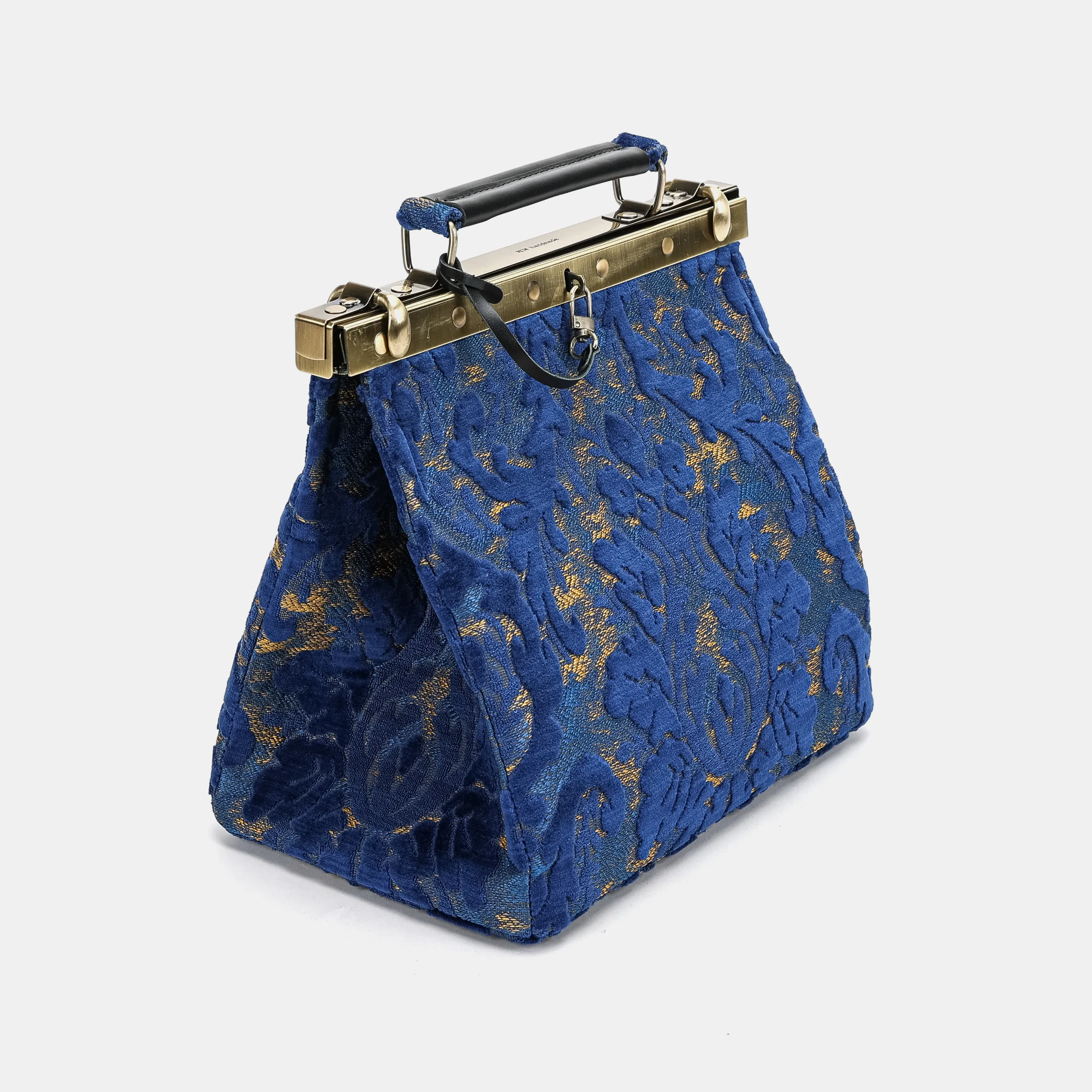 Burnout Velvet Navy Cecile Carpet Purse Gladstone Bag - Image 4