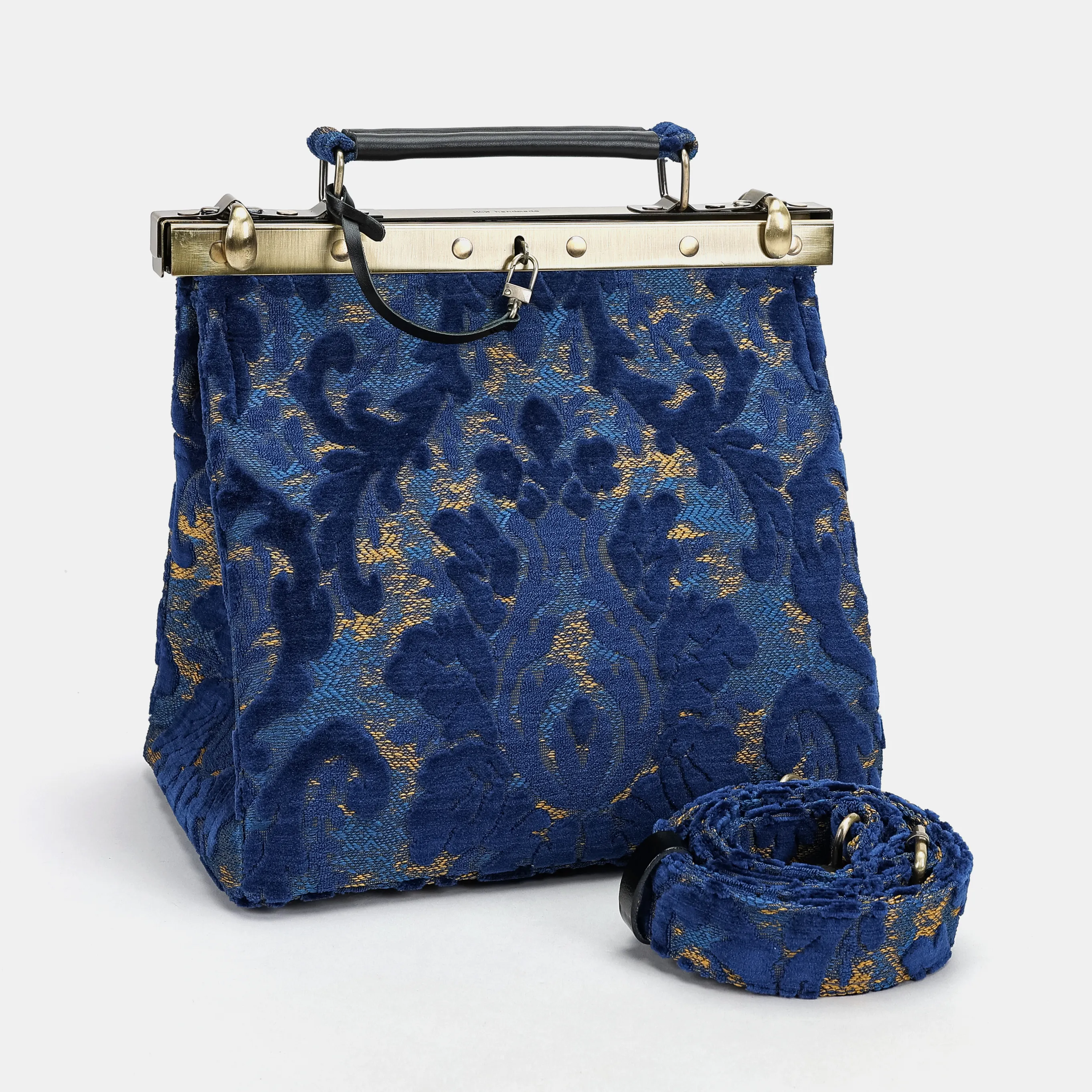 Burnout Velvet Navy Cecile Carpet Purse Gladstone Bag - Image 5