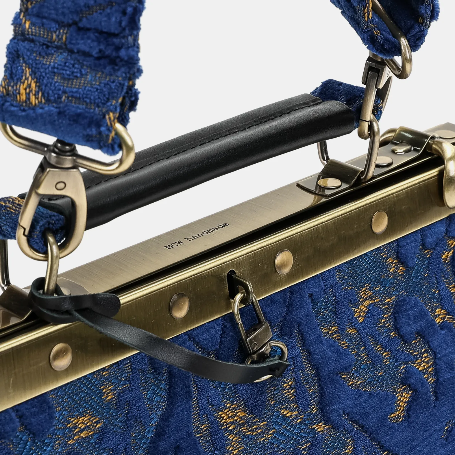 Burnout Velvet Navy Cecile Carpet Purse Gladstone Bag - Image 6