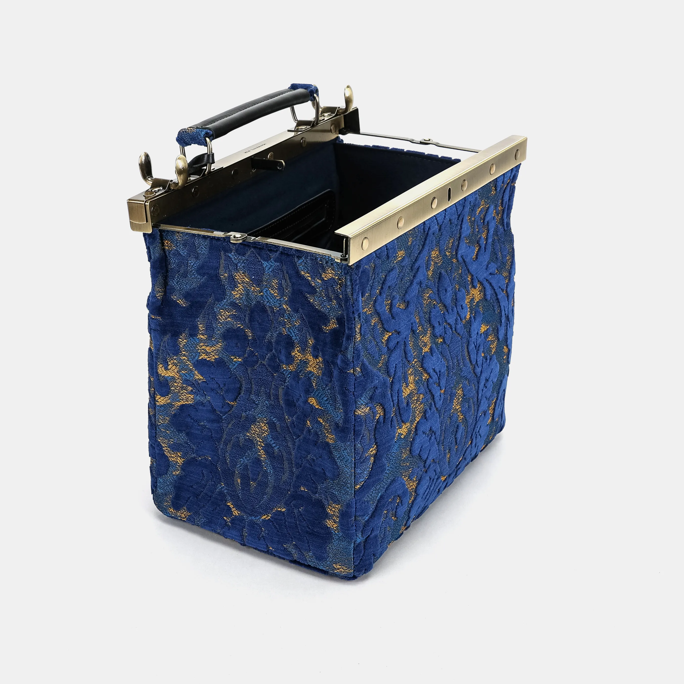 Burnout Velvet Navy Cecile Carpet Purse Gladstone Bag - Image 9