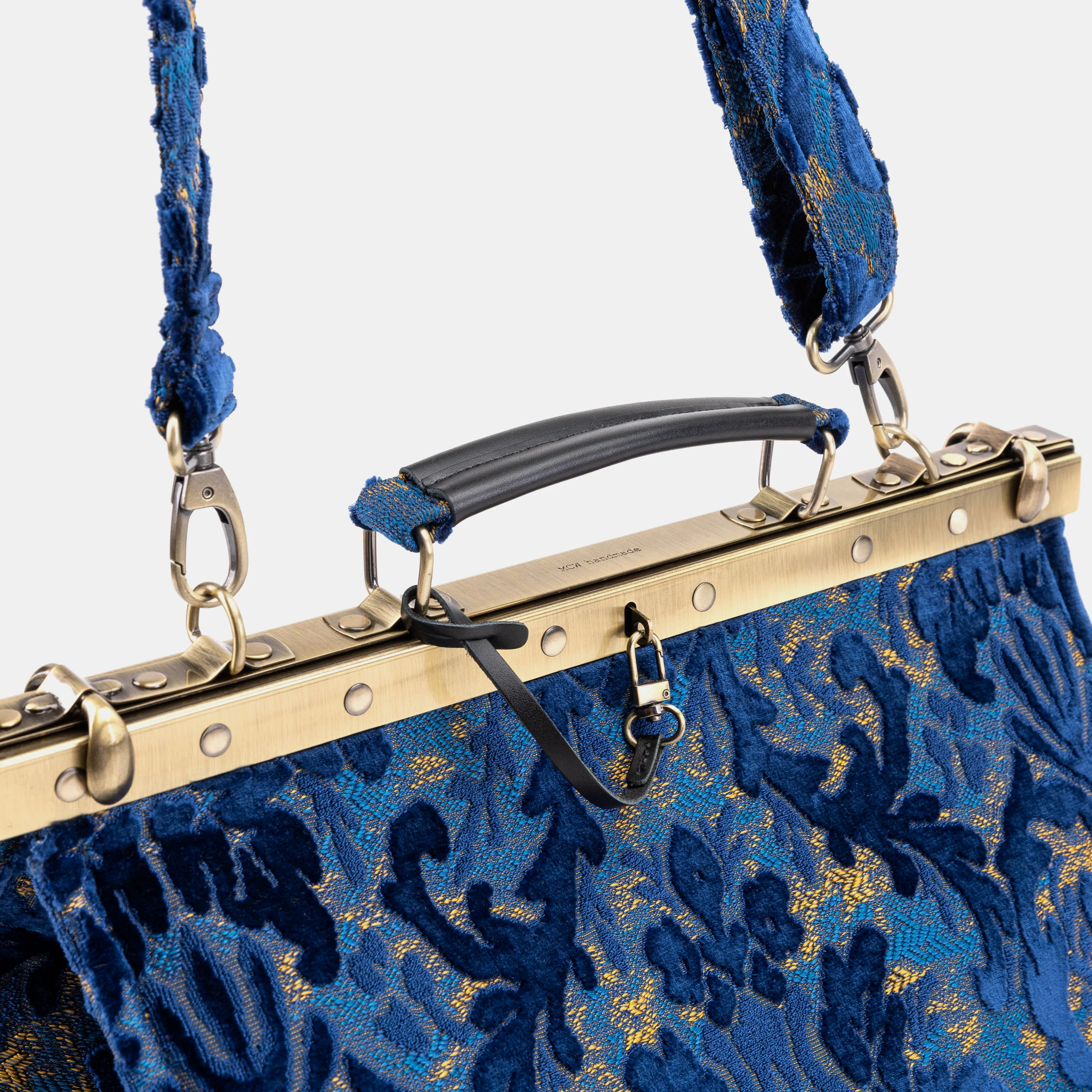 Burnout Velvet Navy Celine Carpet Gladstone Bag - Image 5