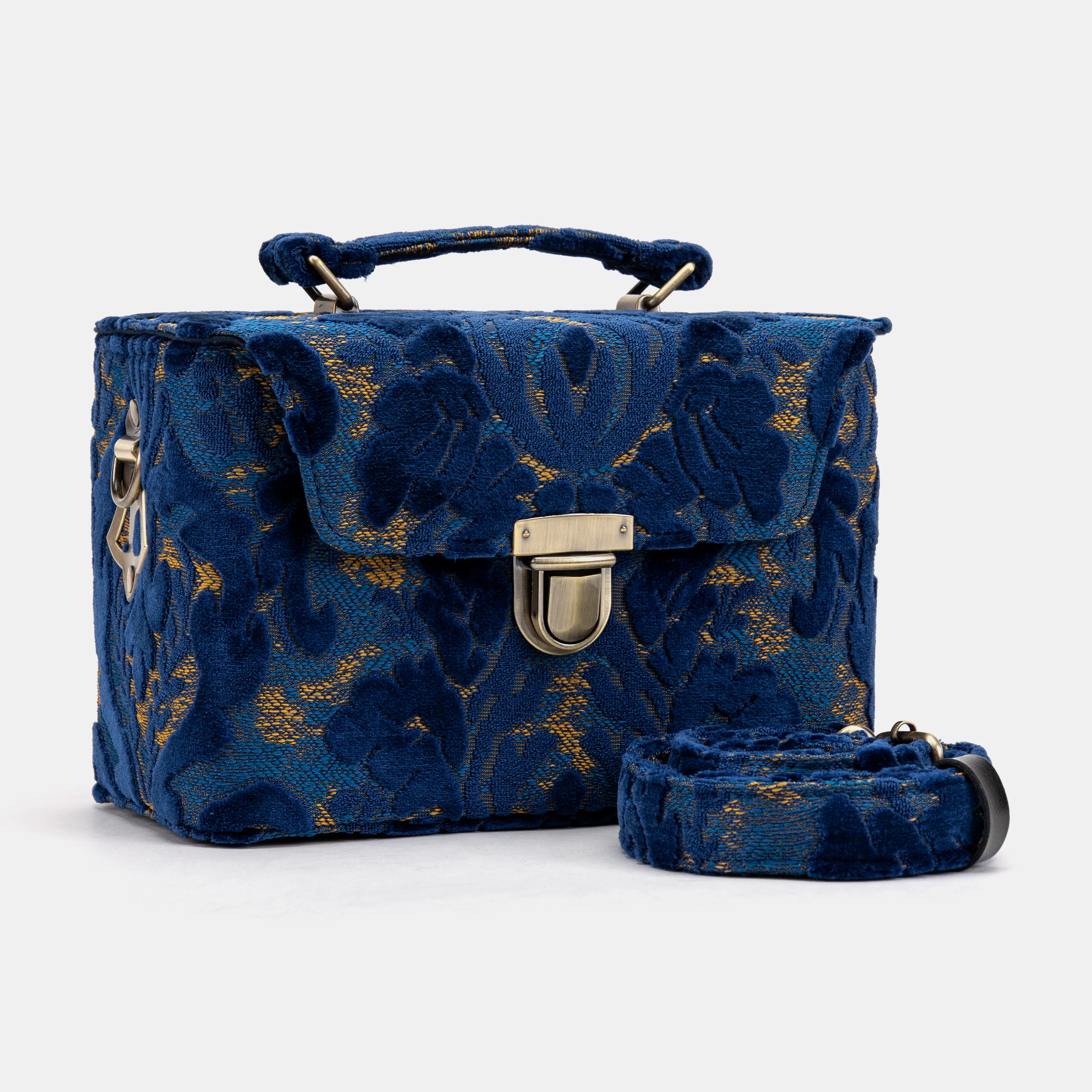 Burnout Velvet Navy Clara Medium Train Case Purse