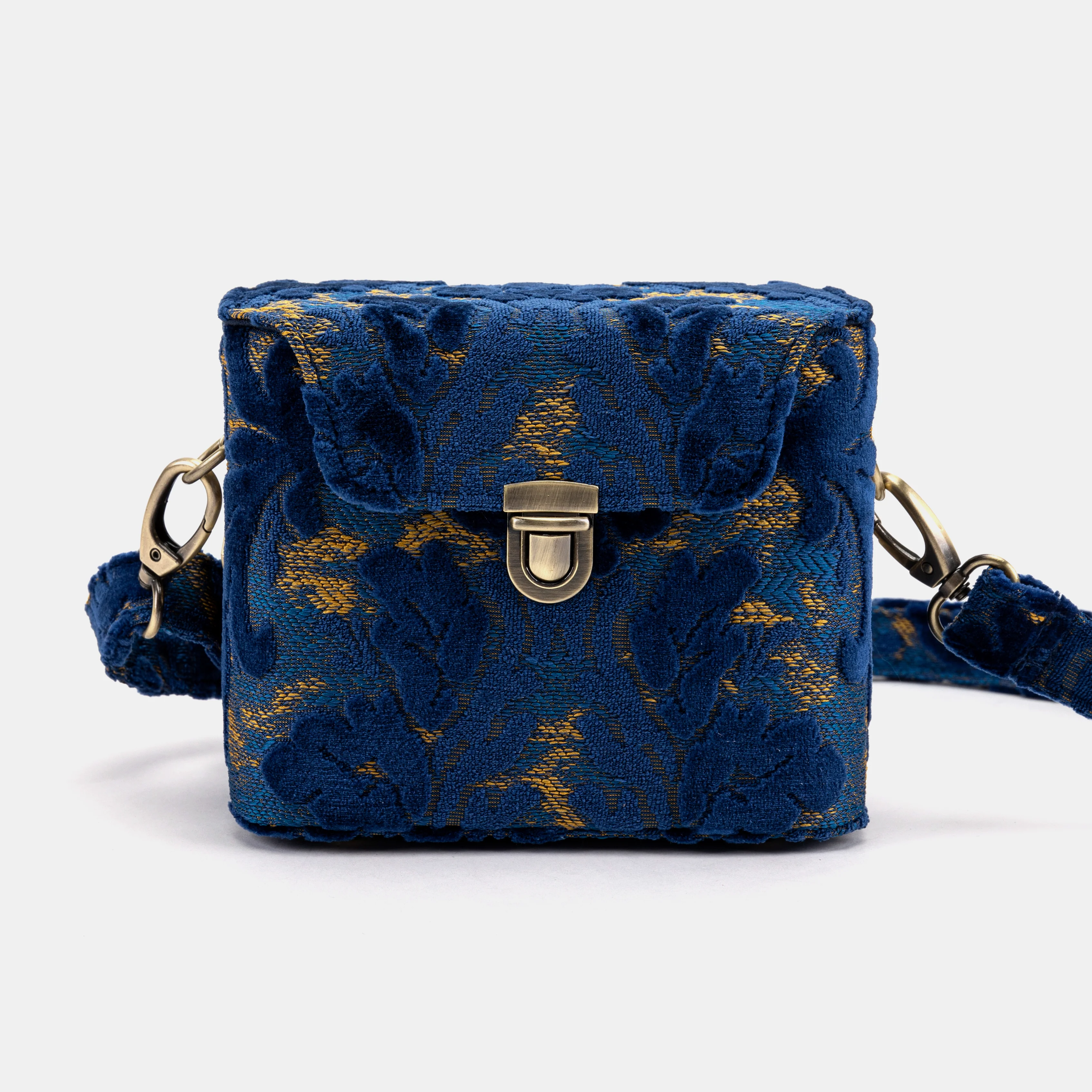 Burnout Velvet Navy Emma Small Train Case Crossbody