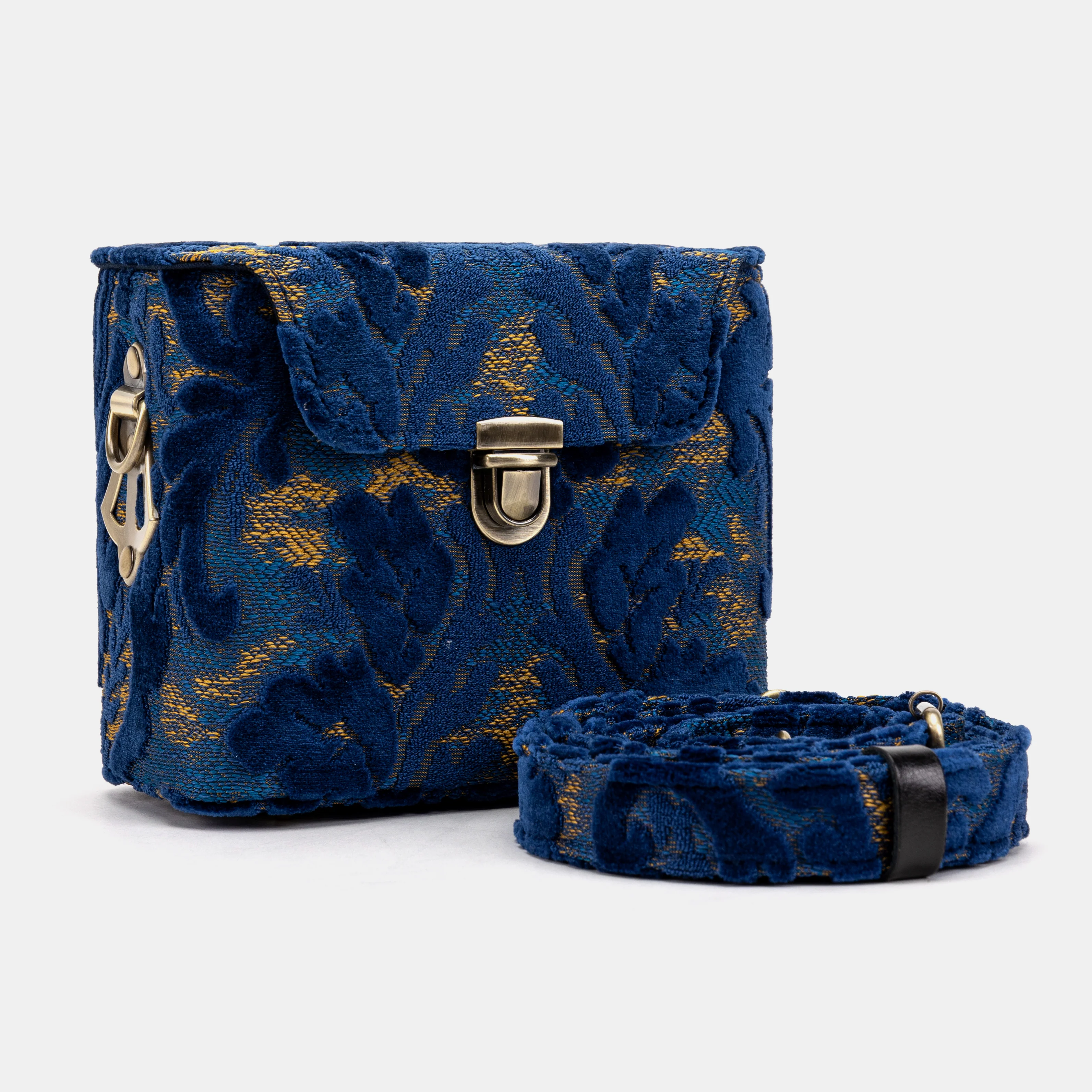 Burnout Velvet Navy Emma Small Train Case Crossbody - Image 2