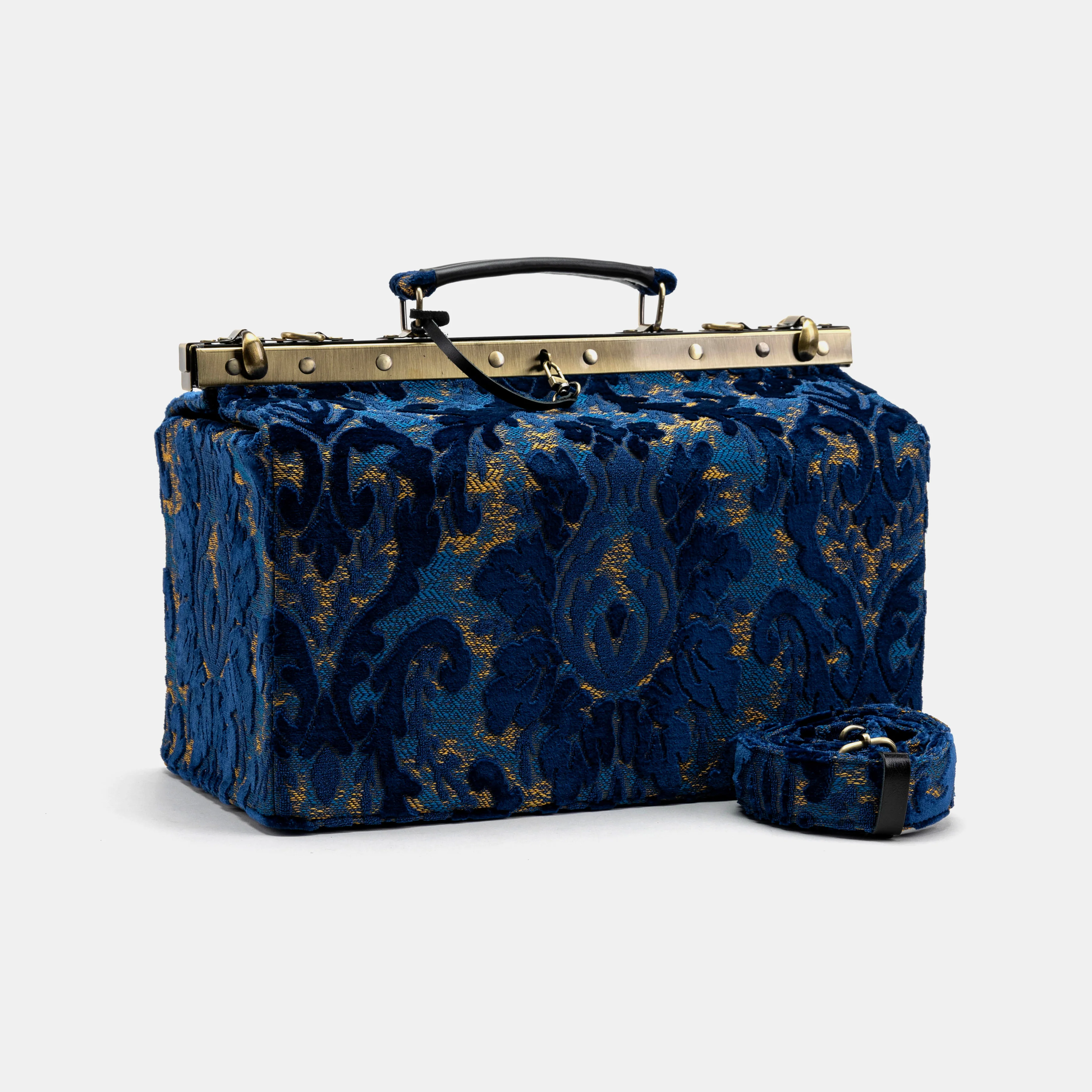 Burnout Velvet Navy Genevieve Carpet Gladstone Bag