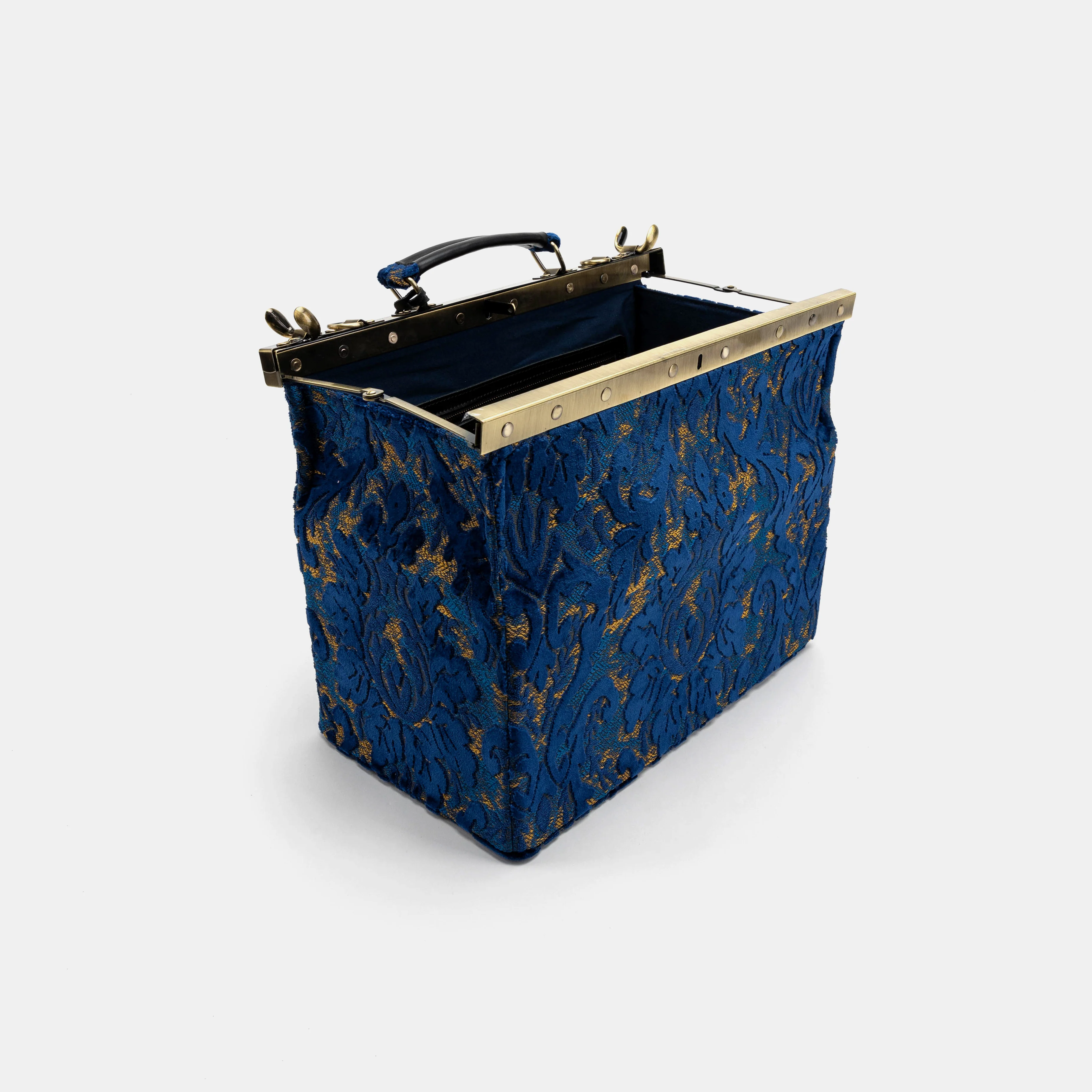 Burnout Velvet Navy Genevieve Carpet Gladstone Bag - Image 10