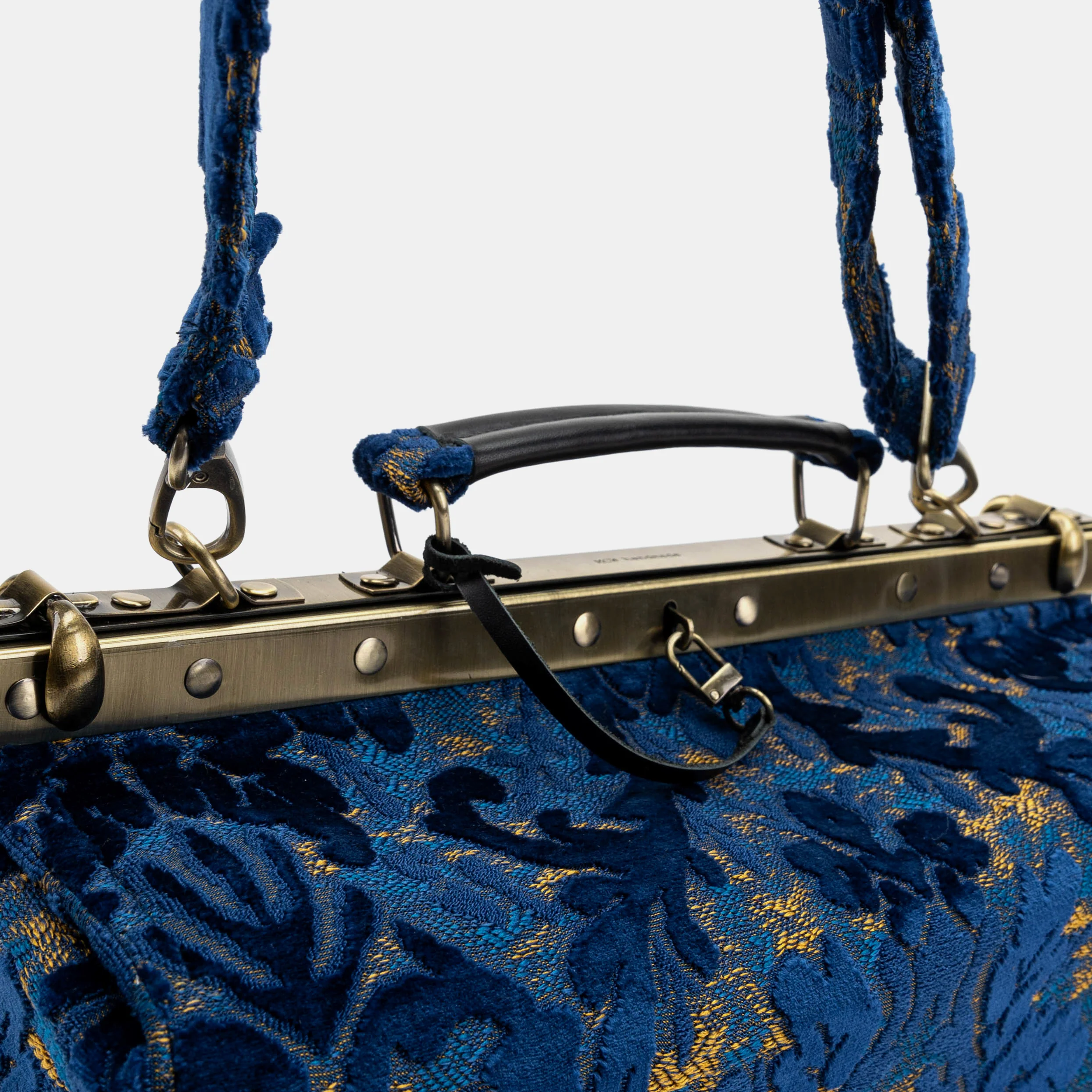 Burnout Velvet Navy Genevieve Carpet Gladstone Bag - Image 4