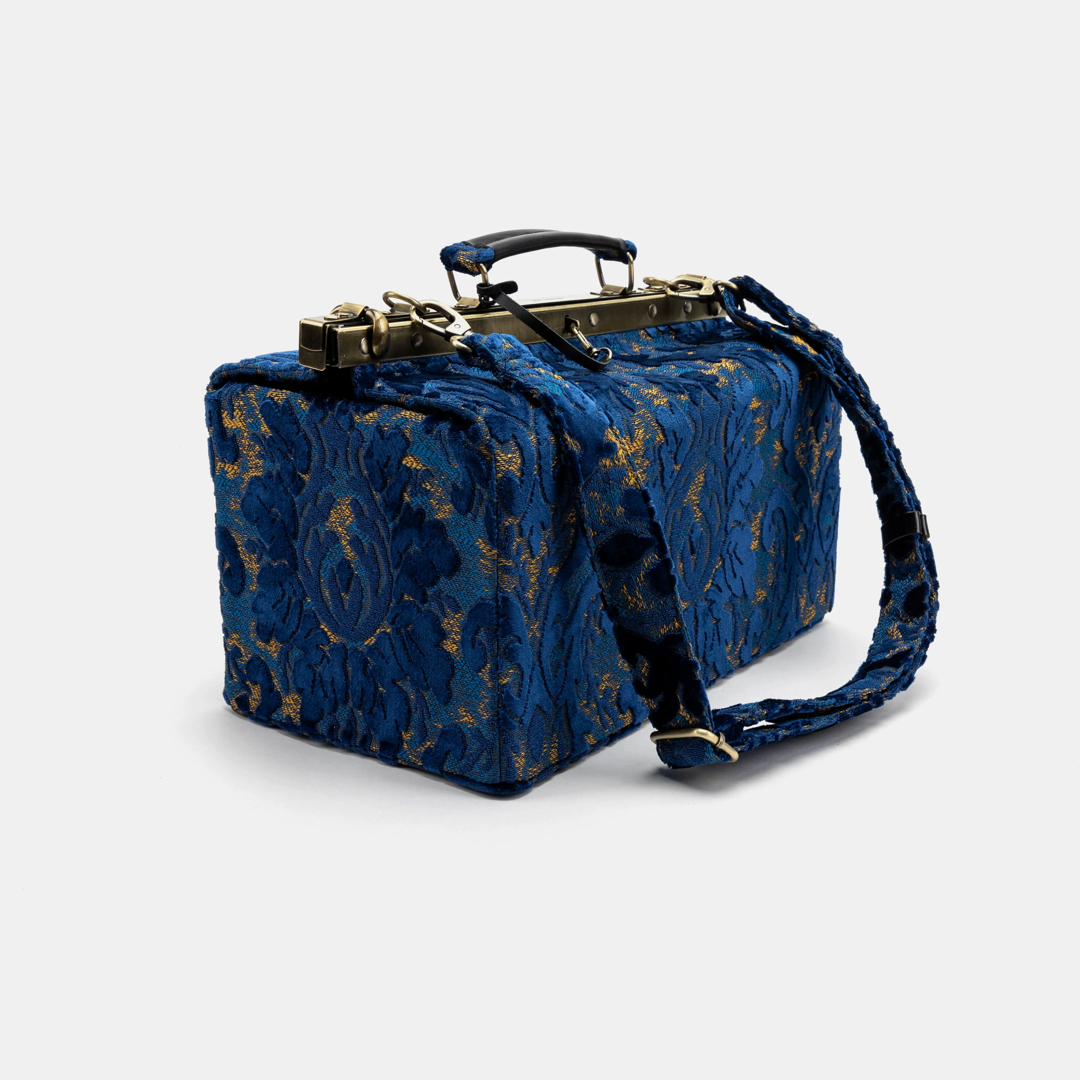Burnout Velvet Navy Genevieve Carpet Gladstone Bag - Image 9