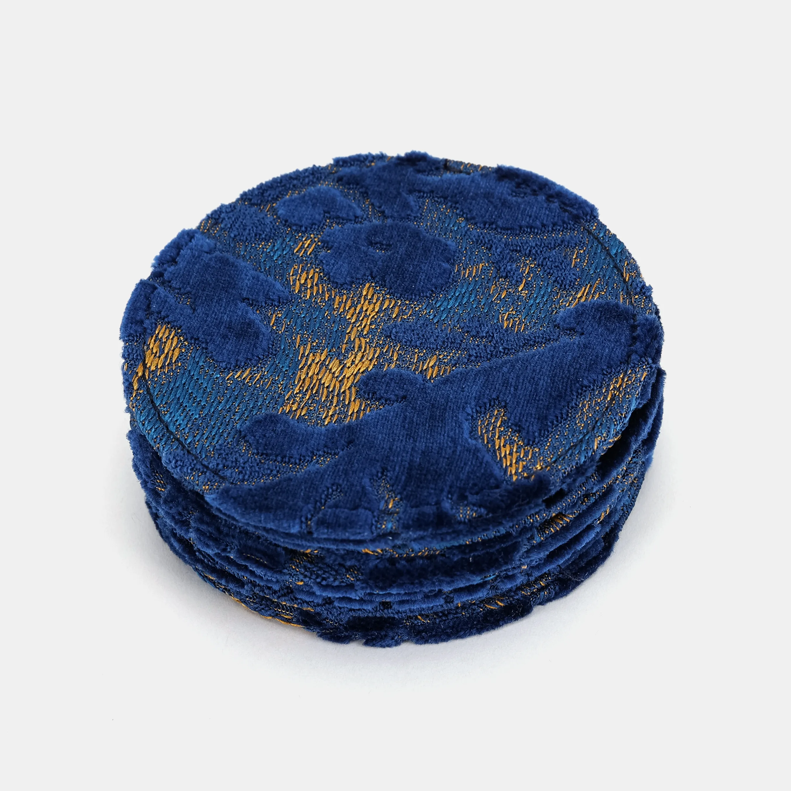 Burnout Velvet Navy Round Coaster Set with Holder - Image 4