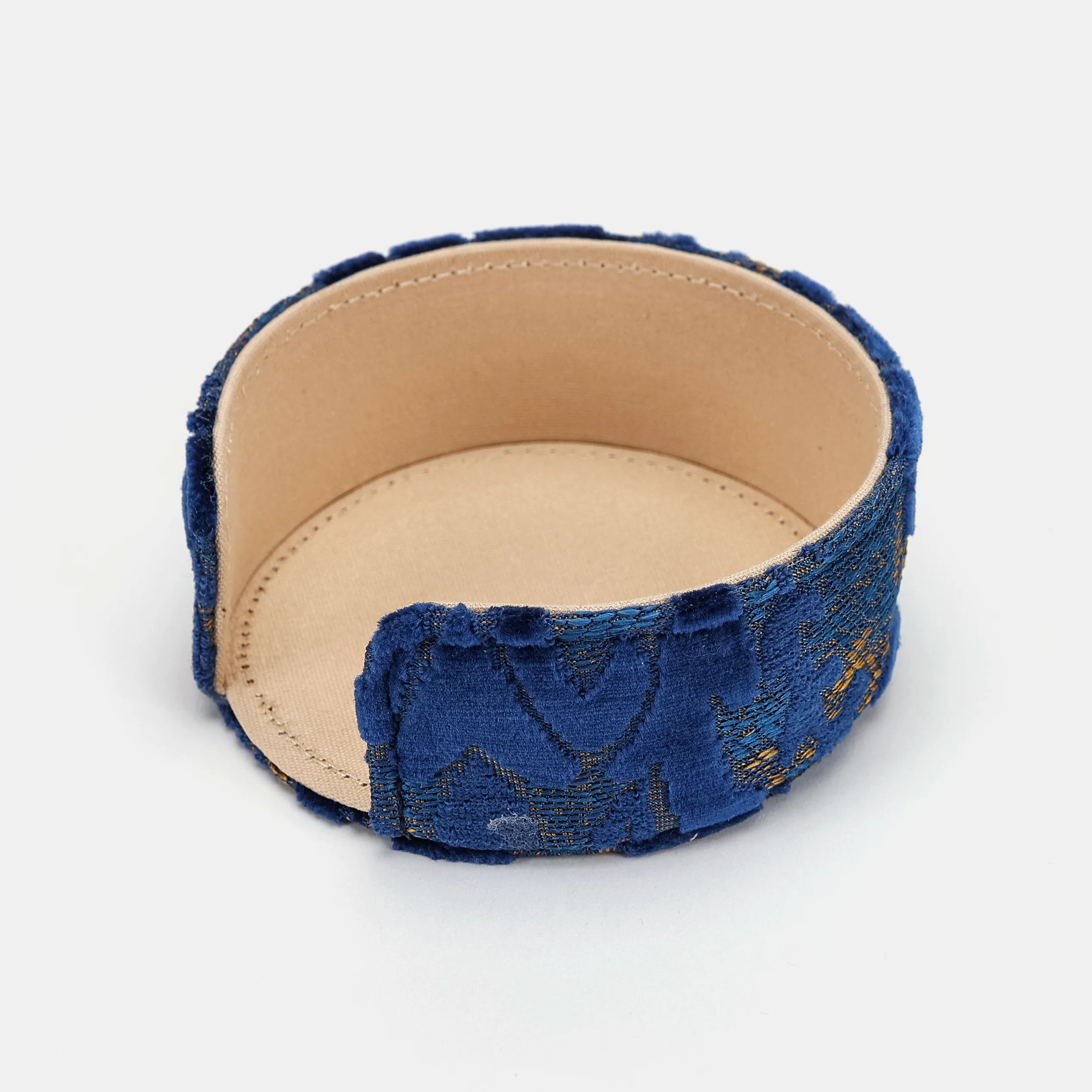 Burnout Velvet Navy Round Coaster Set with Holder - Image 5