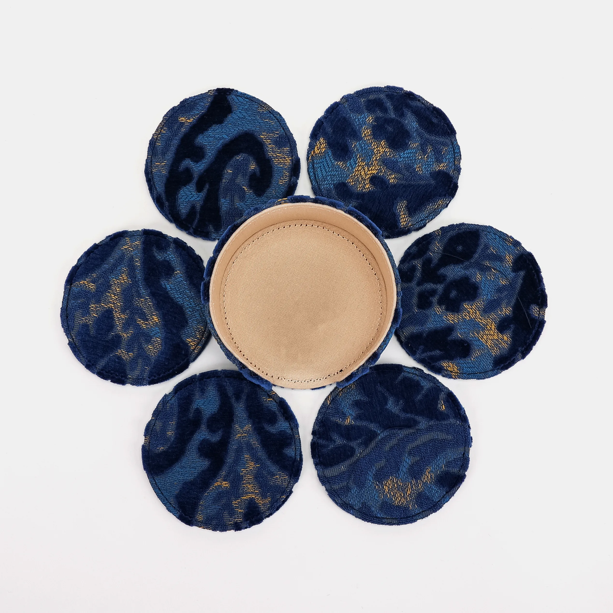 Burnout Velvet Navy Round Coaster Set with Holder - Image 8