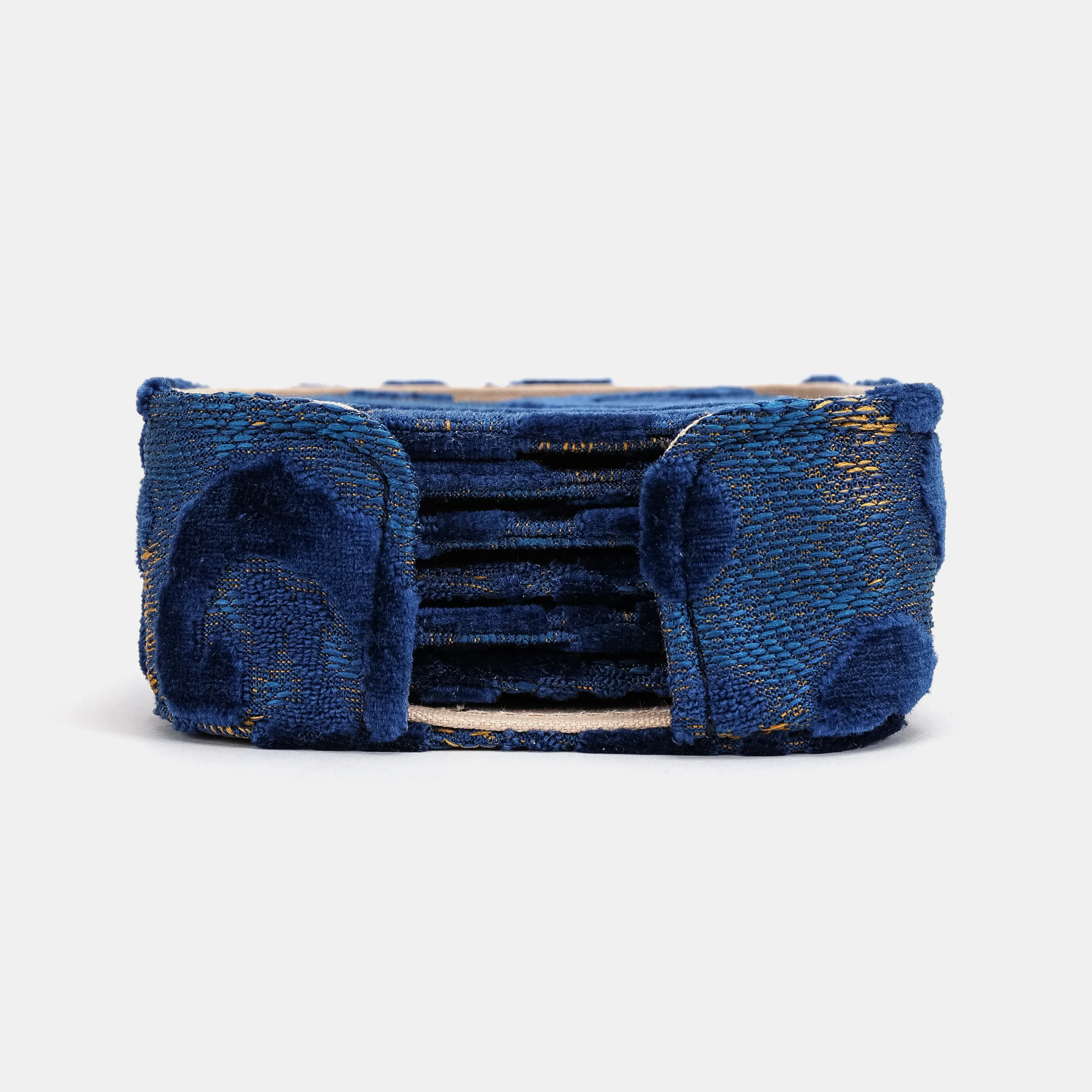 Burnout Velvet Navy Square Coaster Set with Holder - Image 2