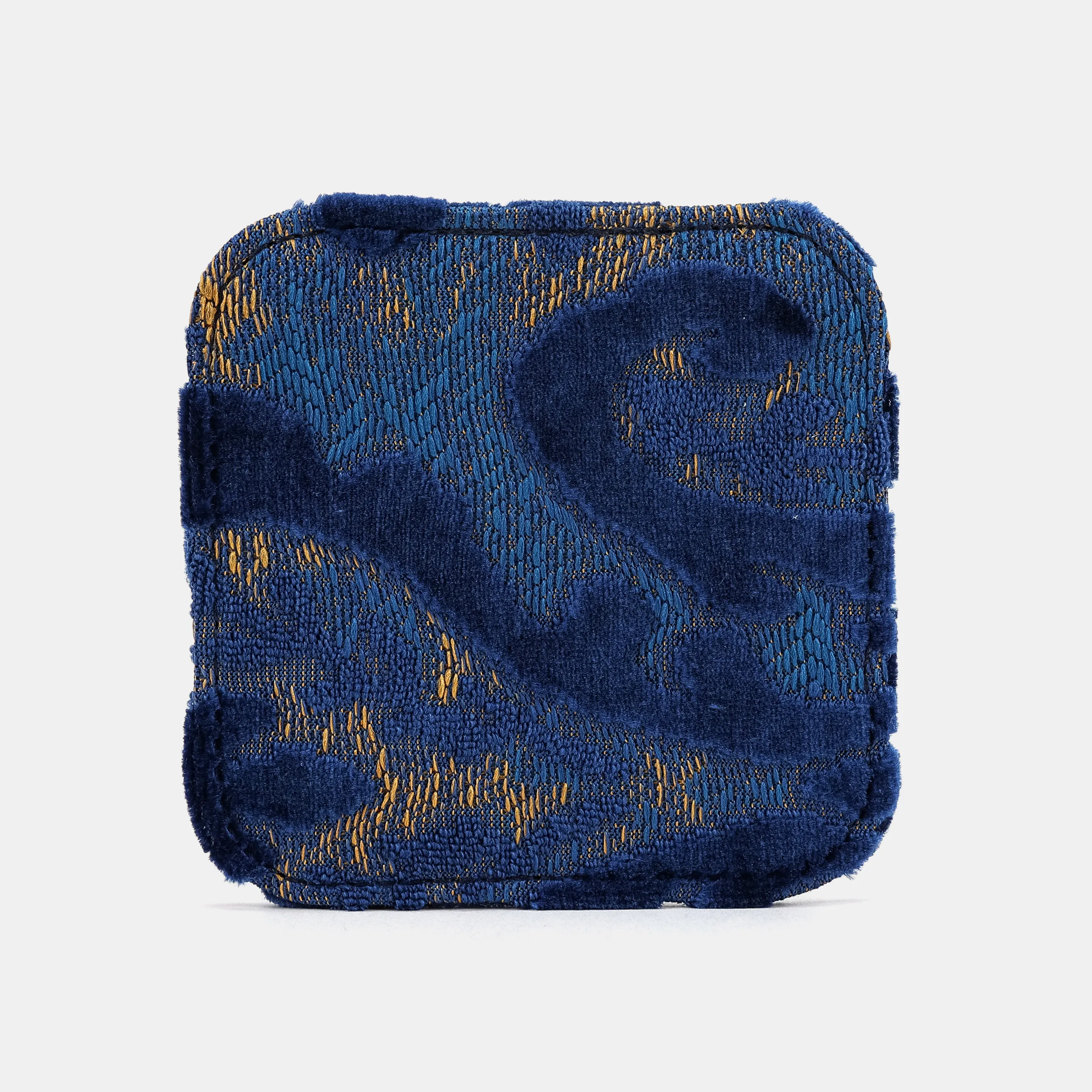 Burnout Velvet Navy Square Coaster Set with Holder - Image 3