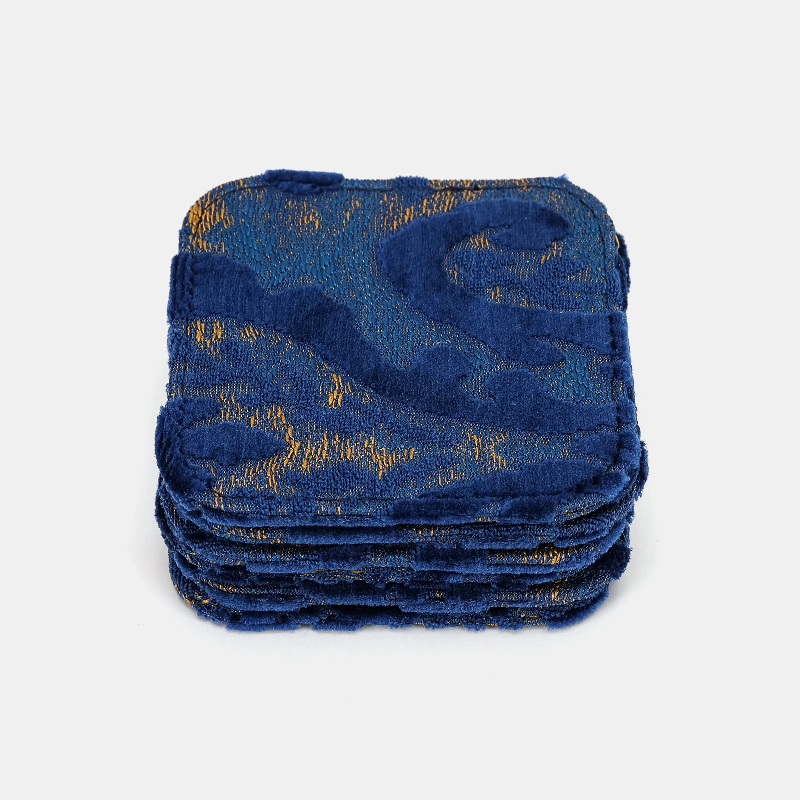 Burnout Velvet Navy Square Coaster Set with Holder - Image 4