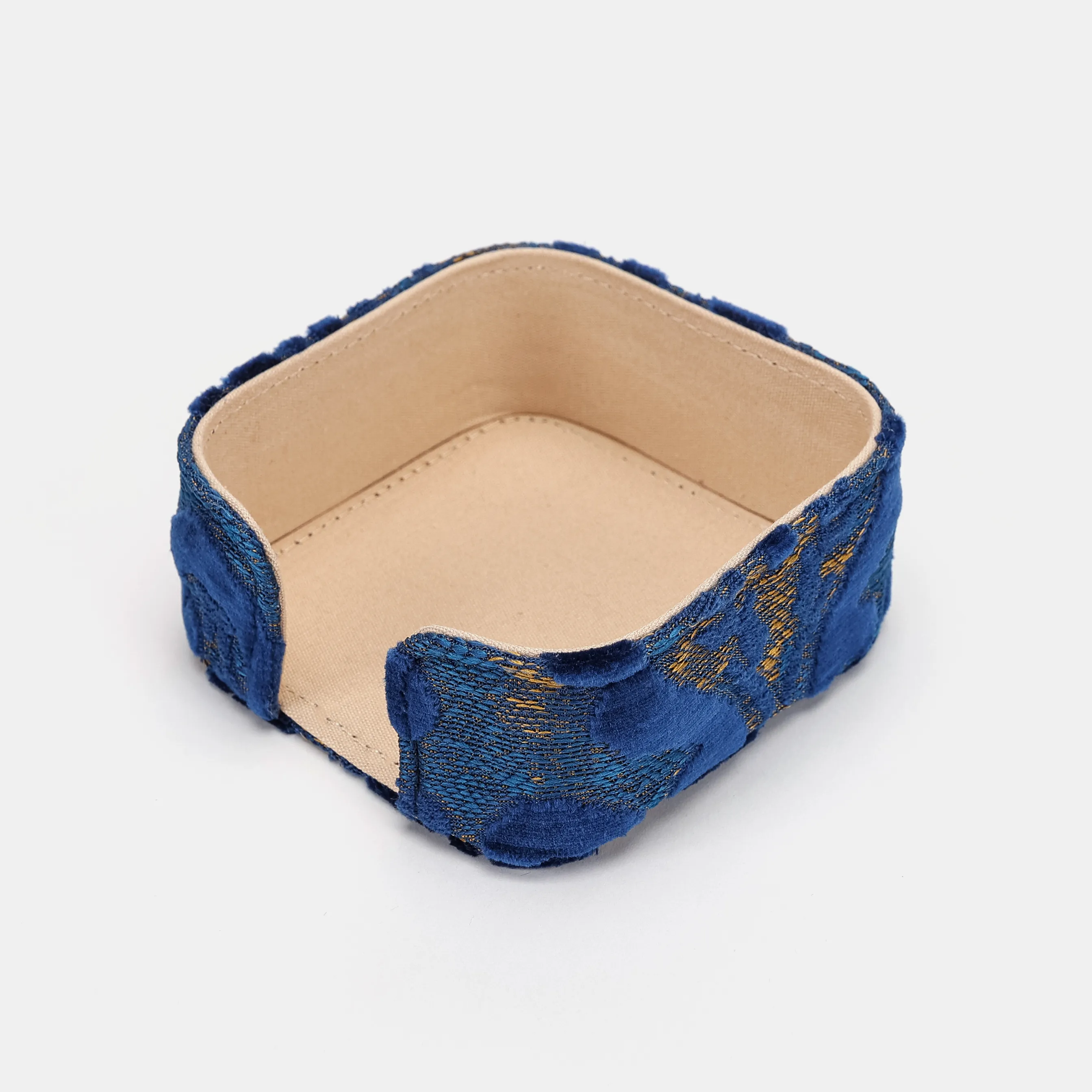 Burnout Velvet Navy Square Coaster Set with Holder - Image 5