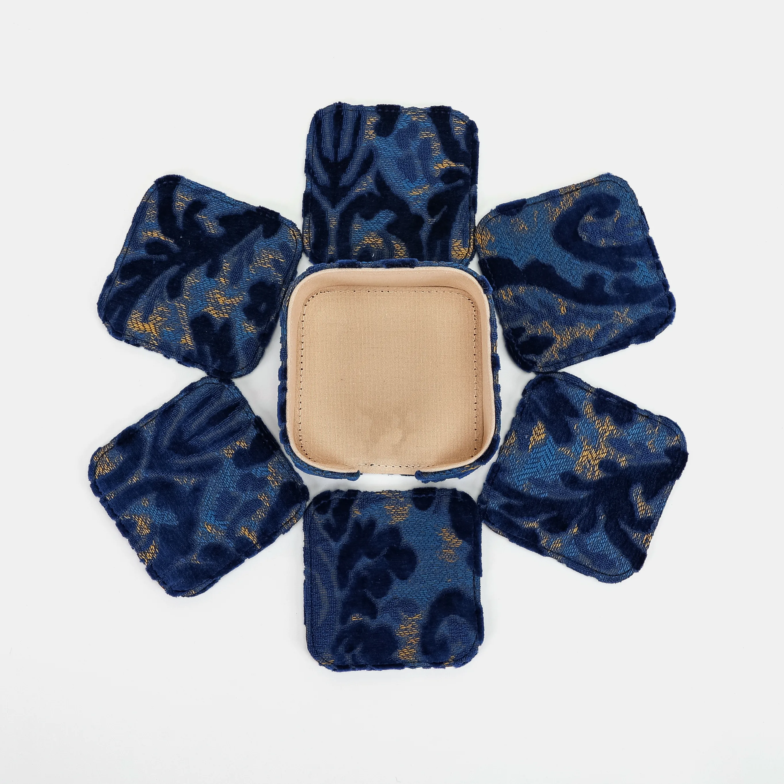 Burnout Velvet Navy Square Coaster Set with Holder - Image 8