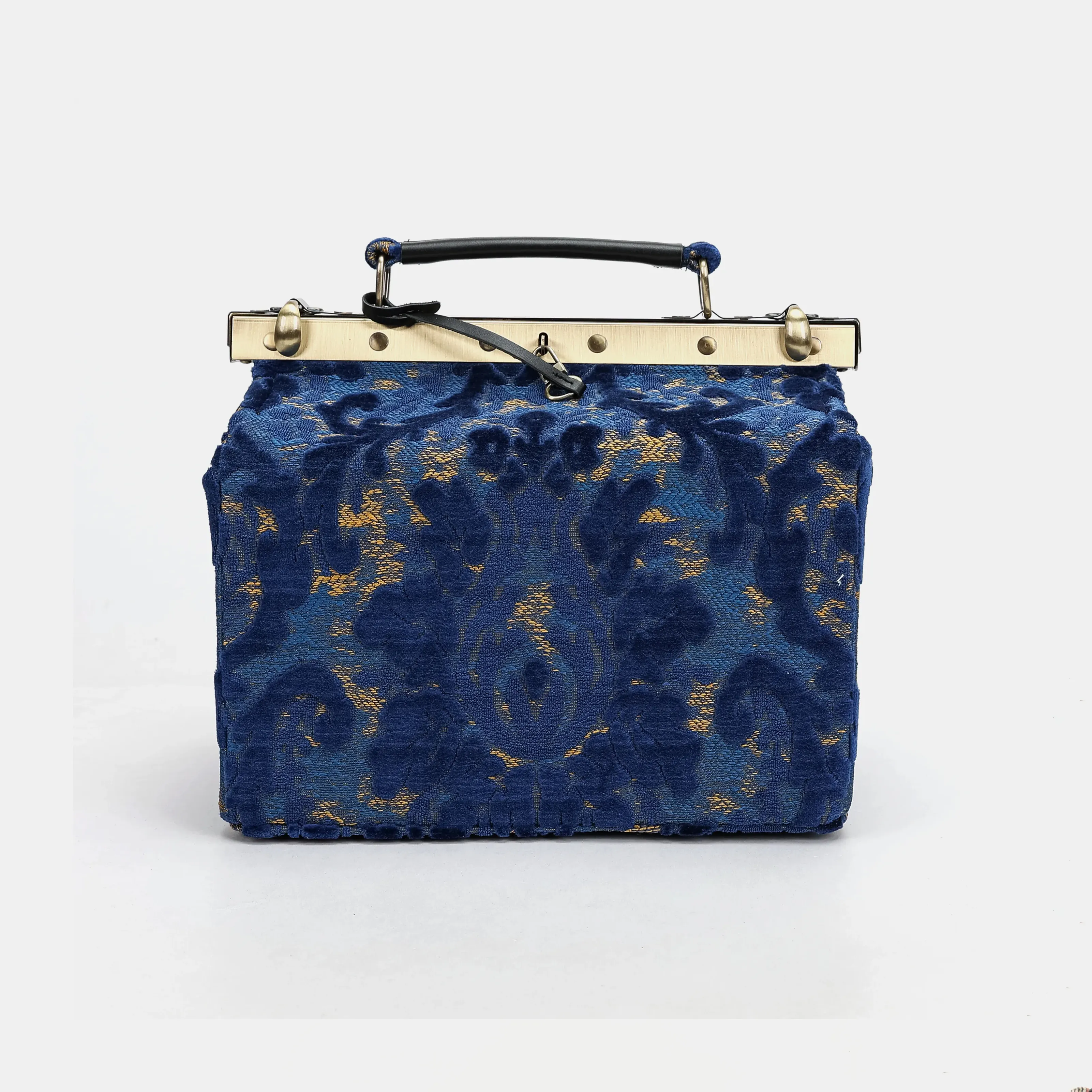 Burnout Velvet Navy Vivienne Carpet Purse Gladstone Bag
