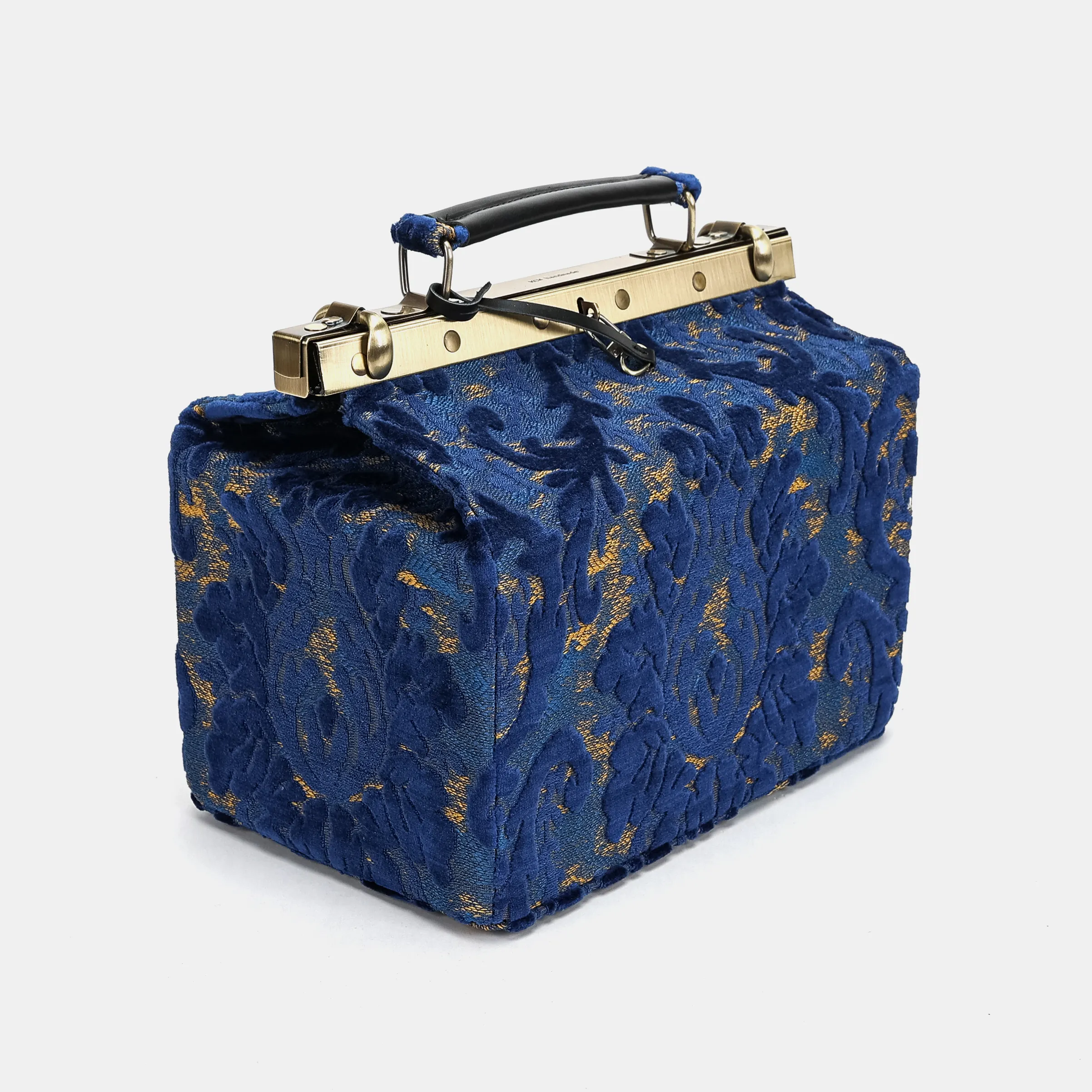 Burnout Velvet Navy Vivienne Carpet Purse Gladstone Bag - Image 4