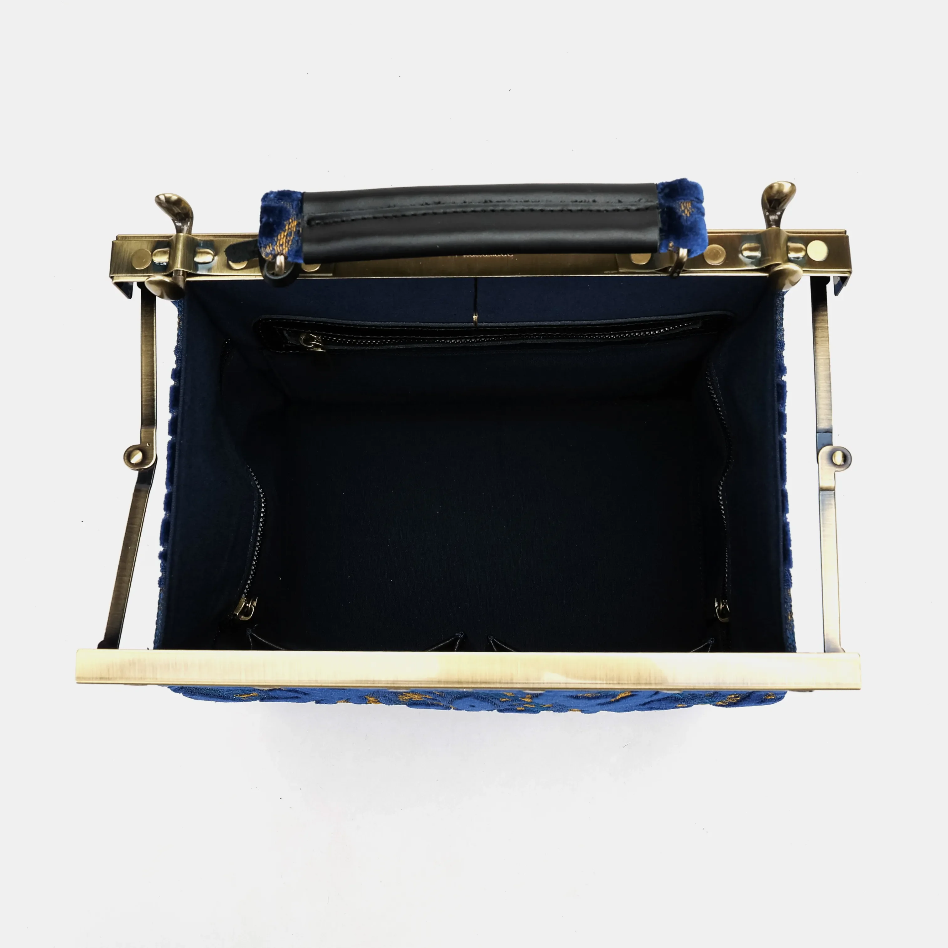 Burnout Velvet Navy Vivienne Carpet Purse Gladstone Bag - Image 8