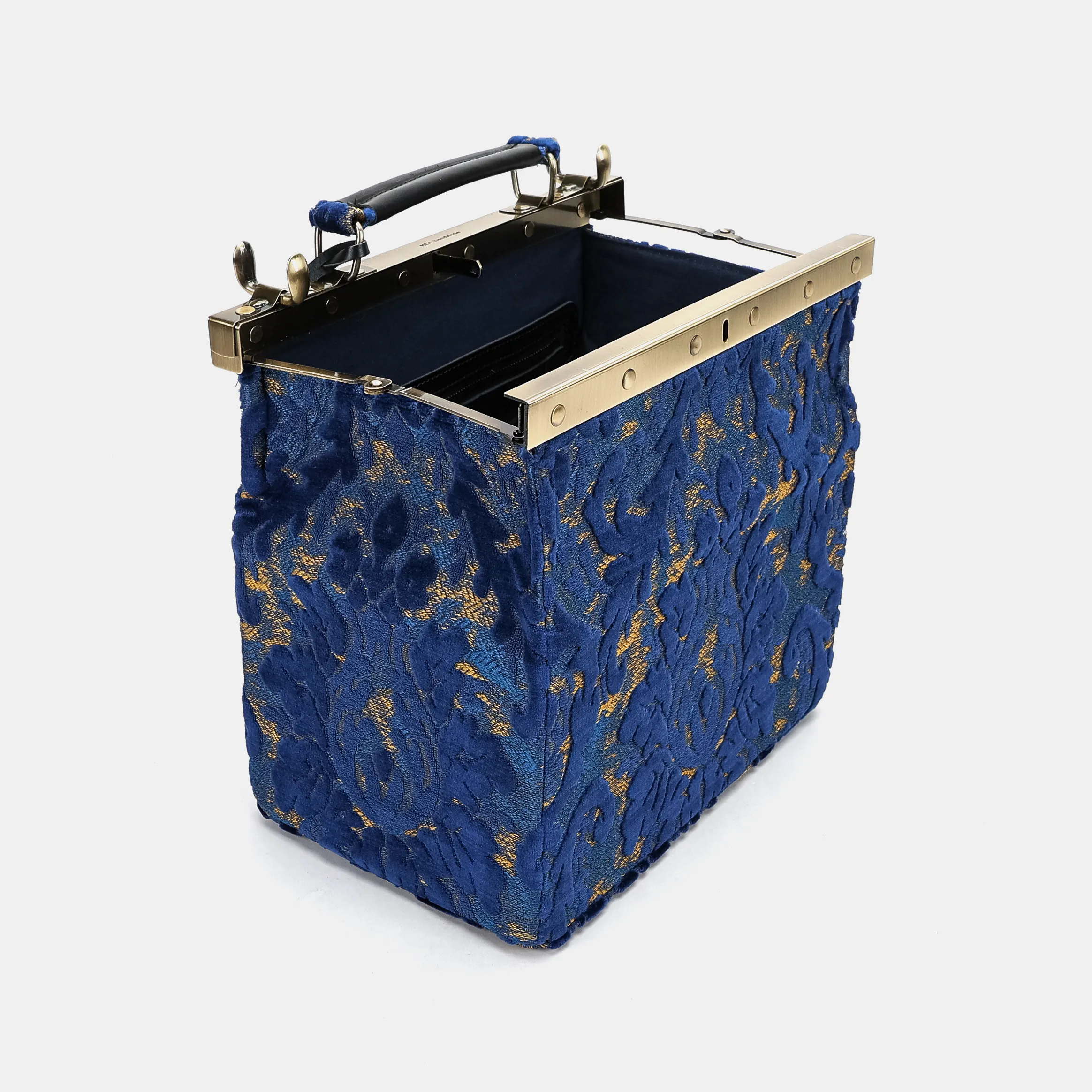 Burnout Velvet Navy Vivienne Carpet Purse Gladstone Bag - Image 9