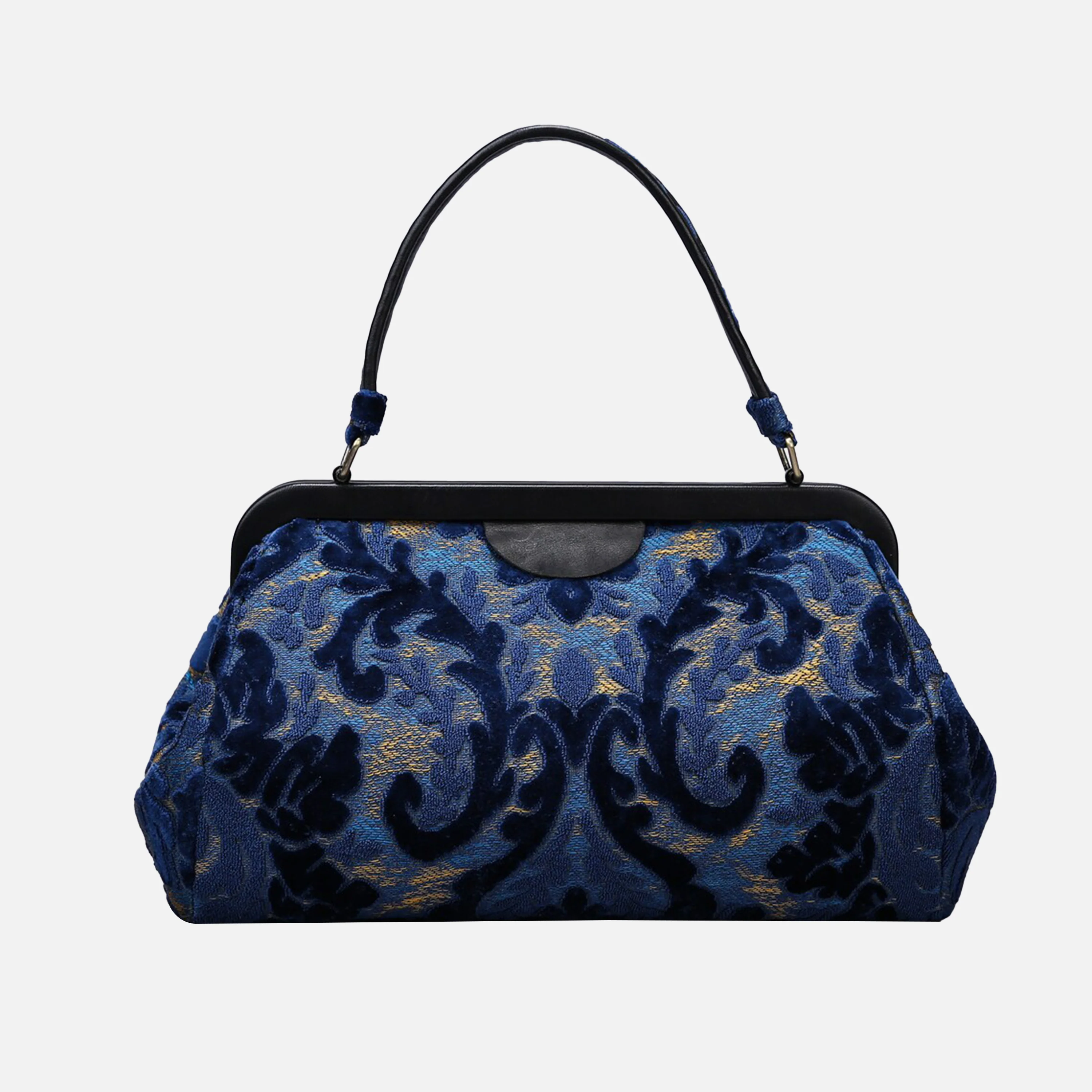 Burnout Velvet Navy Top Handle Purse - Image 3