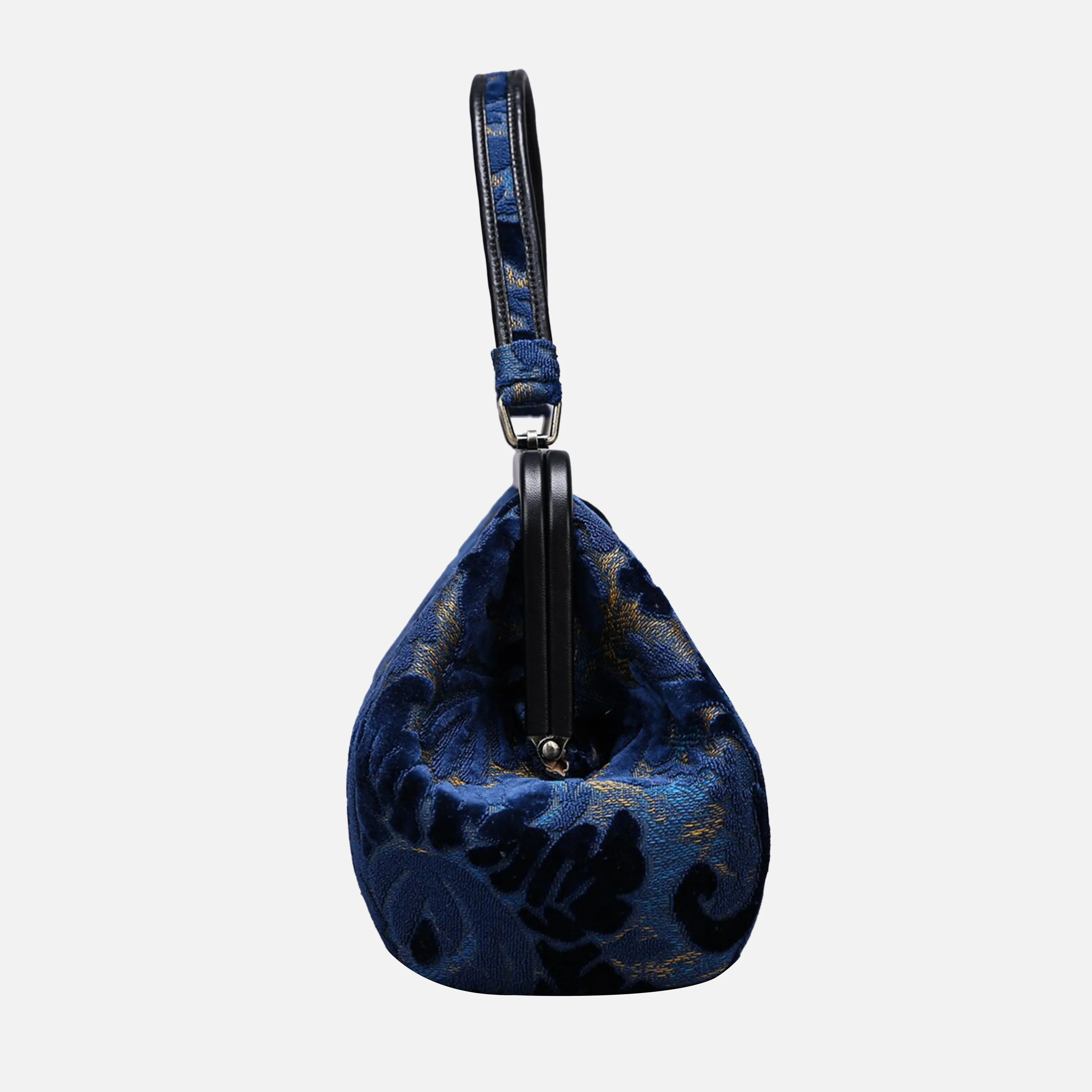 Burnout Velvet Navy Top Handle Purse - Image 4