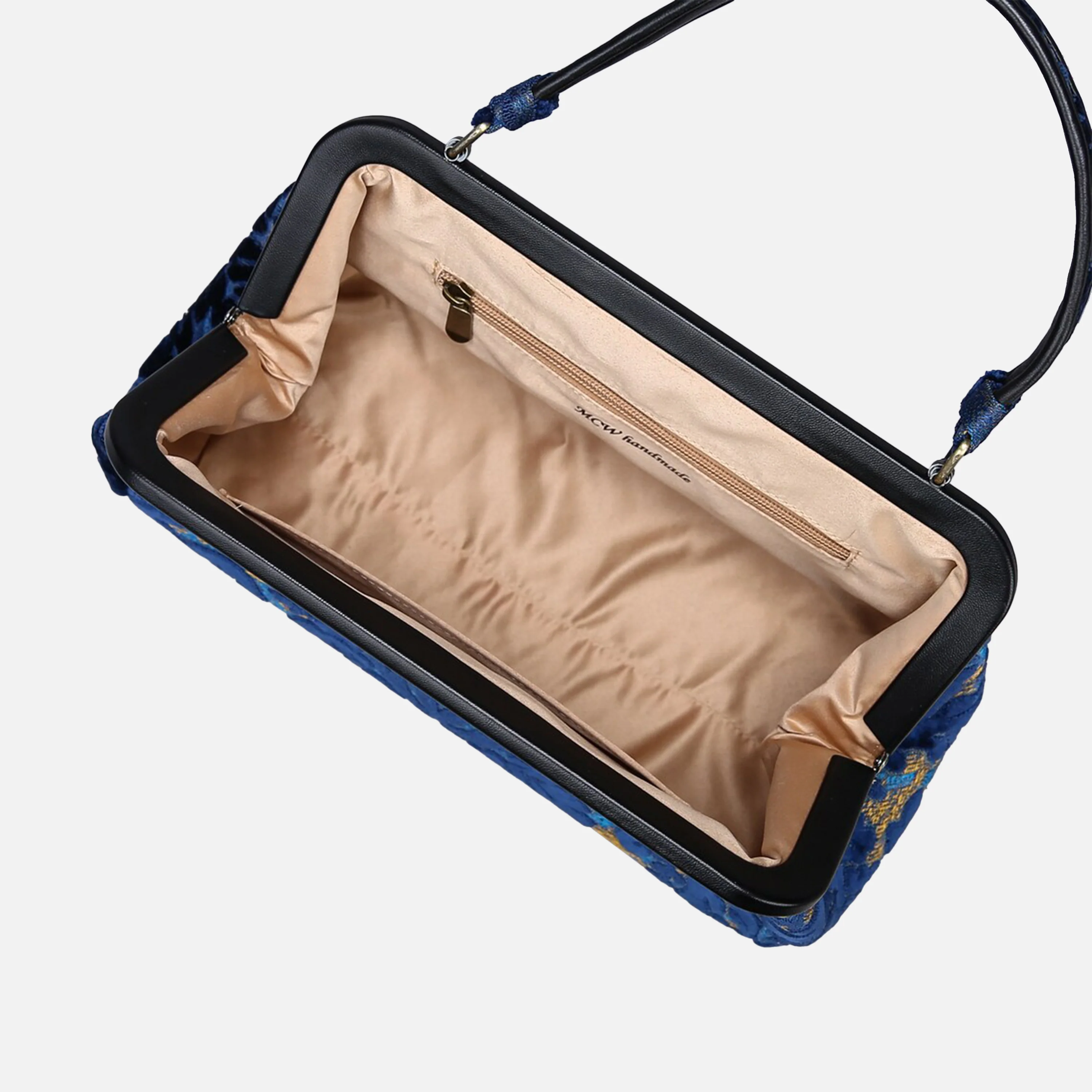 Burnout Velvet Navy Top Handle Purse - Image 6