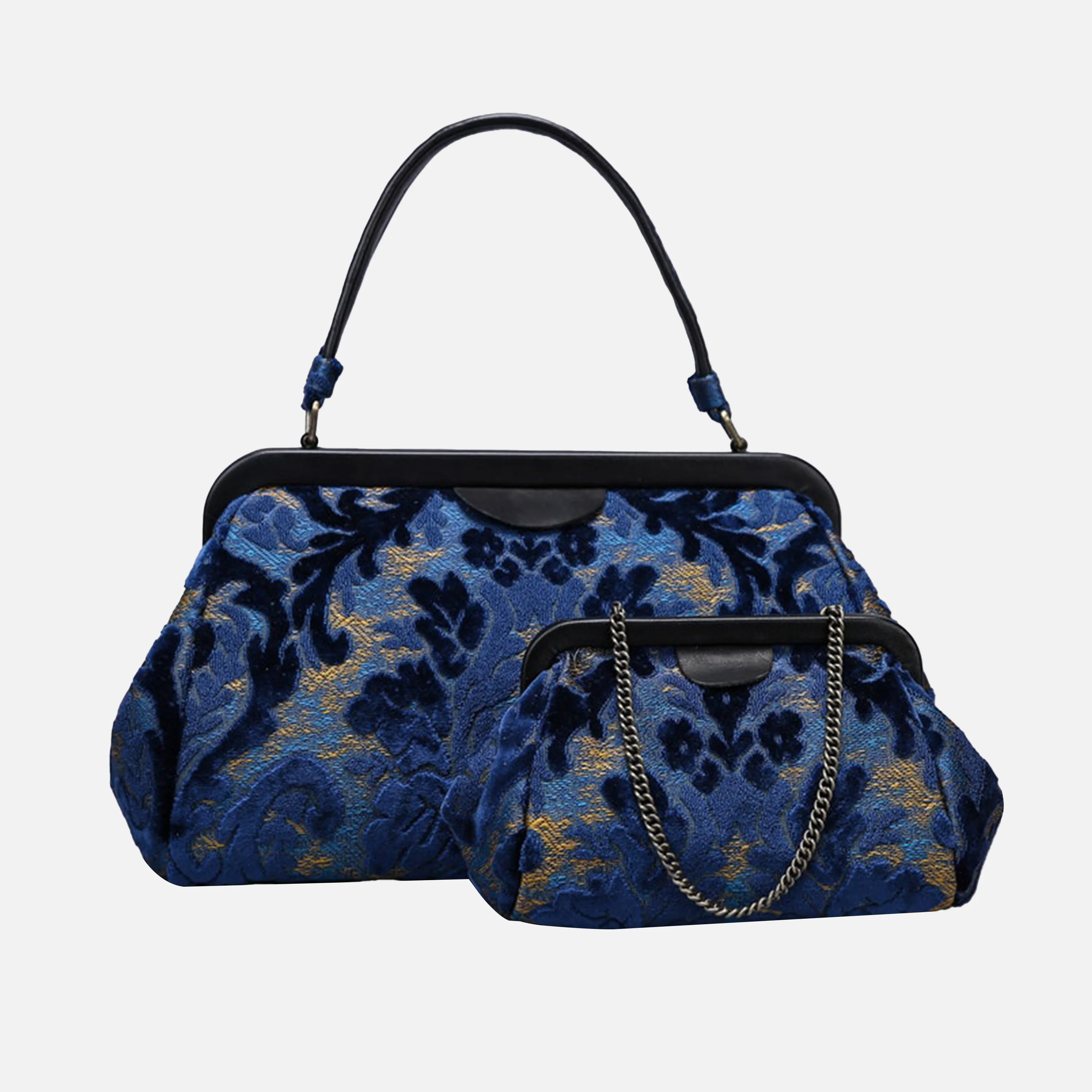 Burnout Velvet Navy Top Handle Purse - Image 7