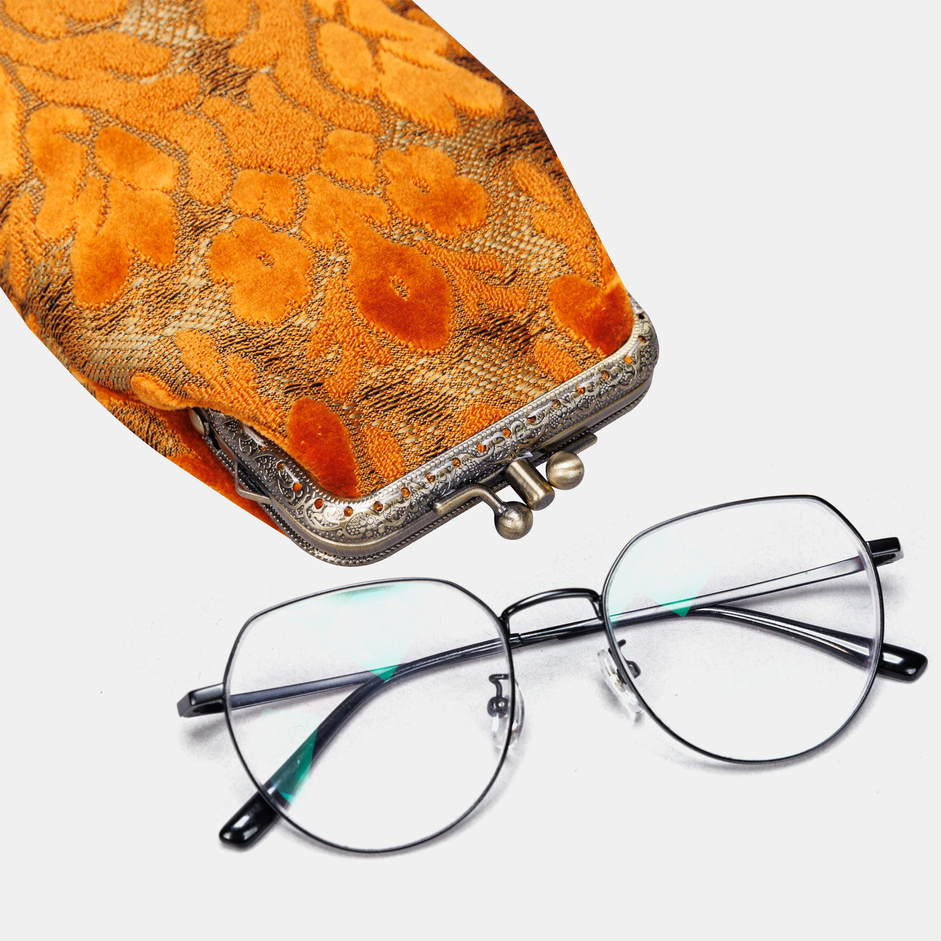 Burnout Velvet Orange Carpet Eyeglasses Case - Image 3