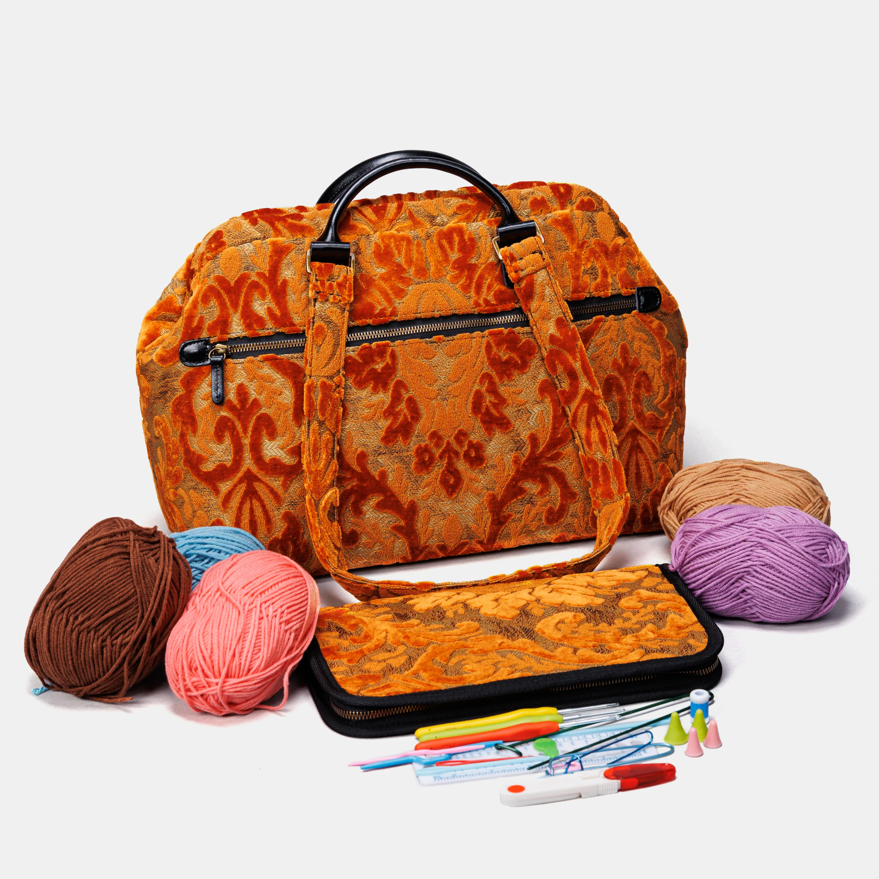 Burnout Velvet Orange Knitting Project Bag - Image 10
