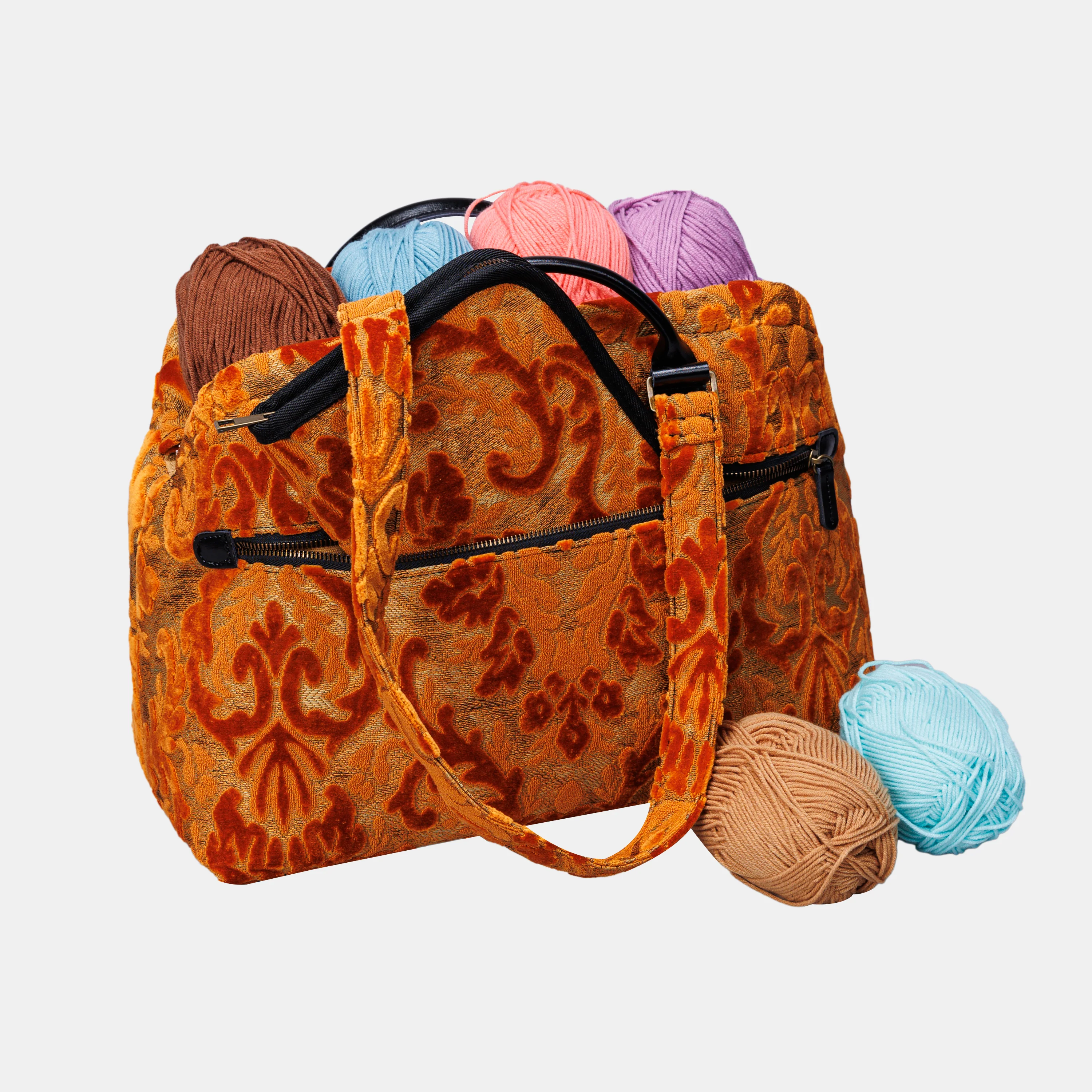 Burnout Velvet Orange Knitting Project Bag - Image 11