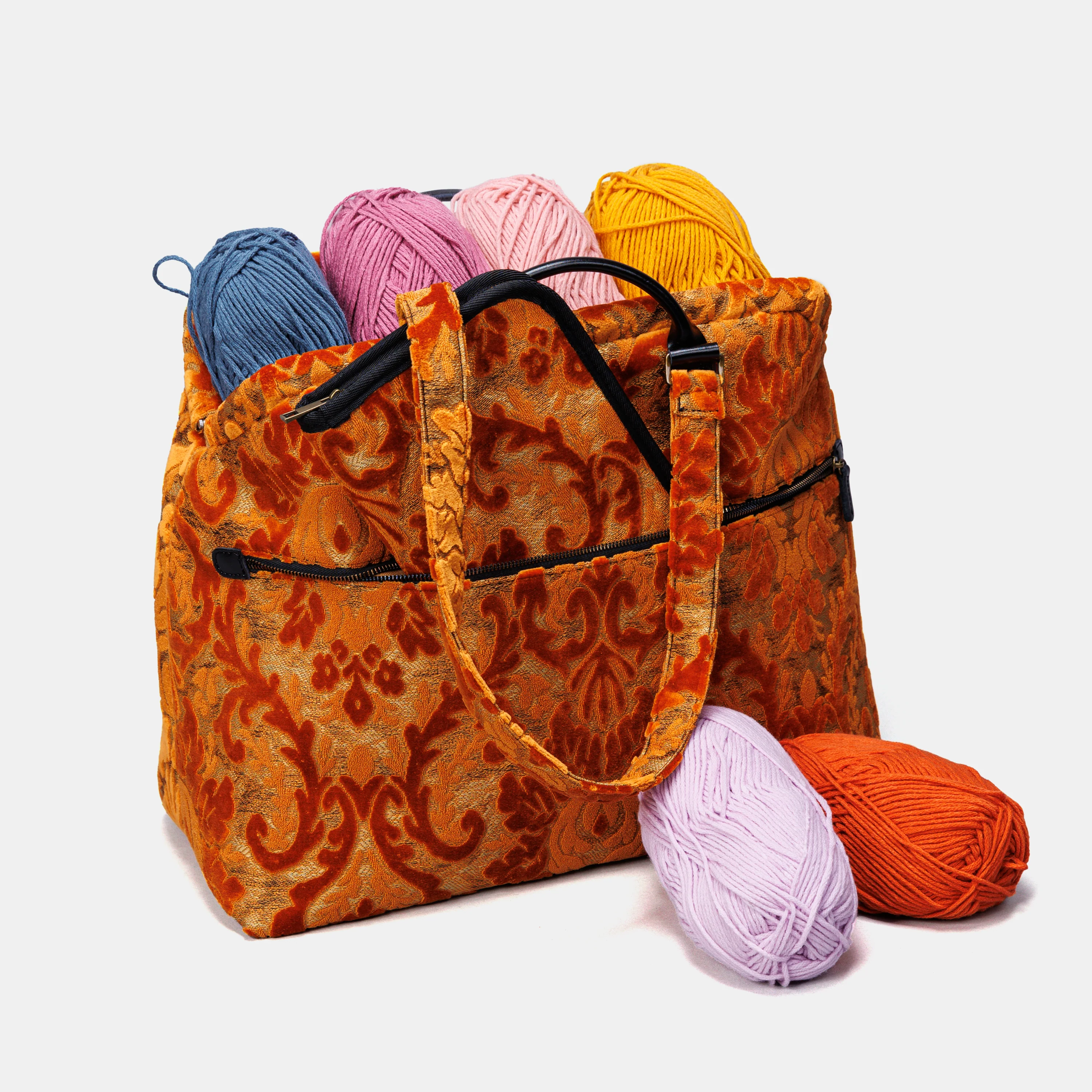 Burnout Velvet Orange Knitting Project Bag - Image 4