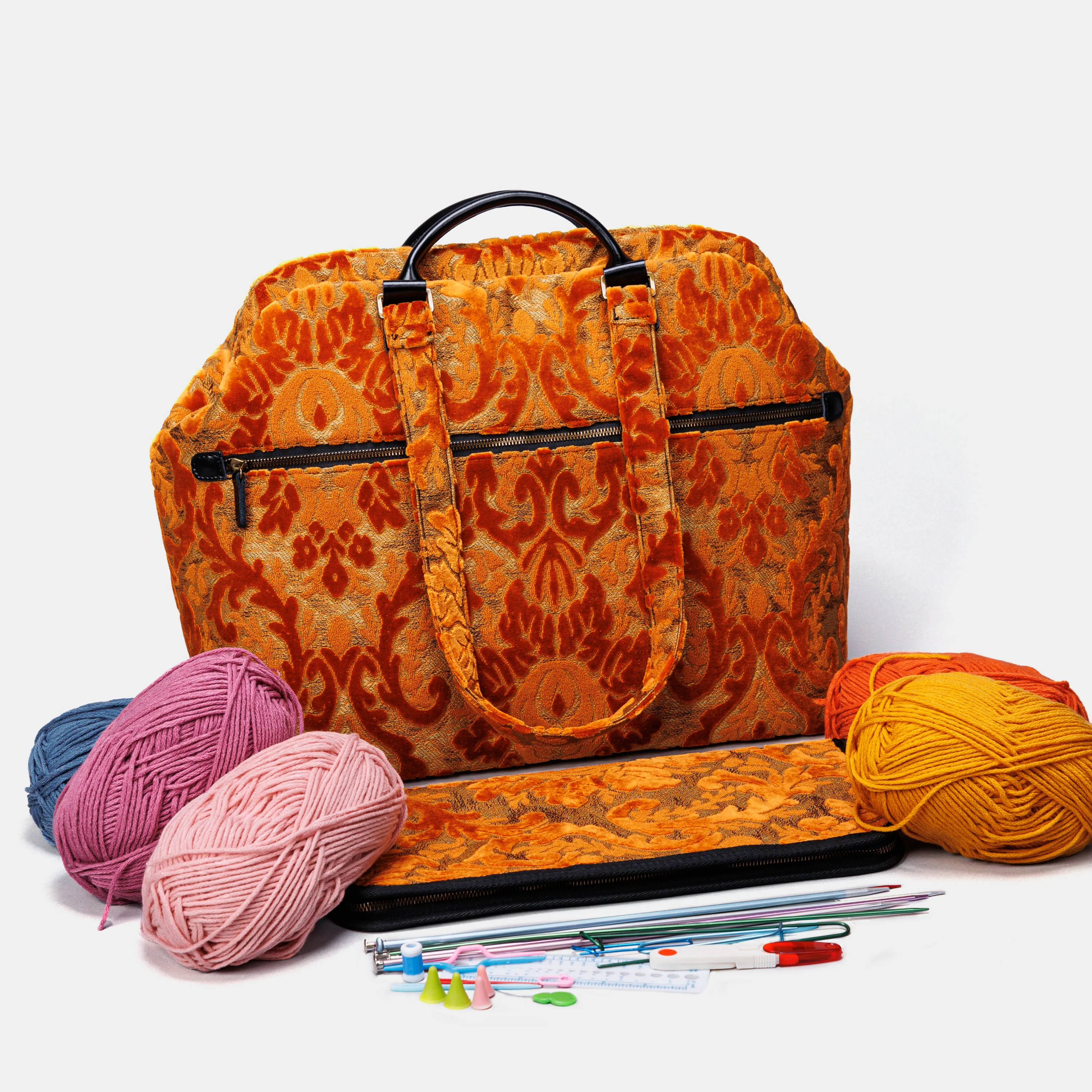 Burnout Velvet Orange Knitting Project Bag - Image 7