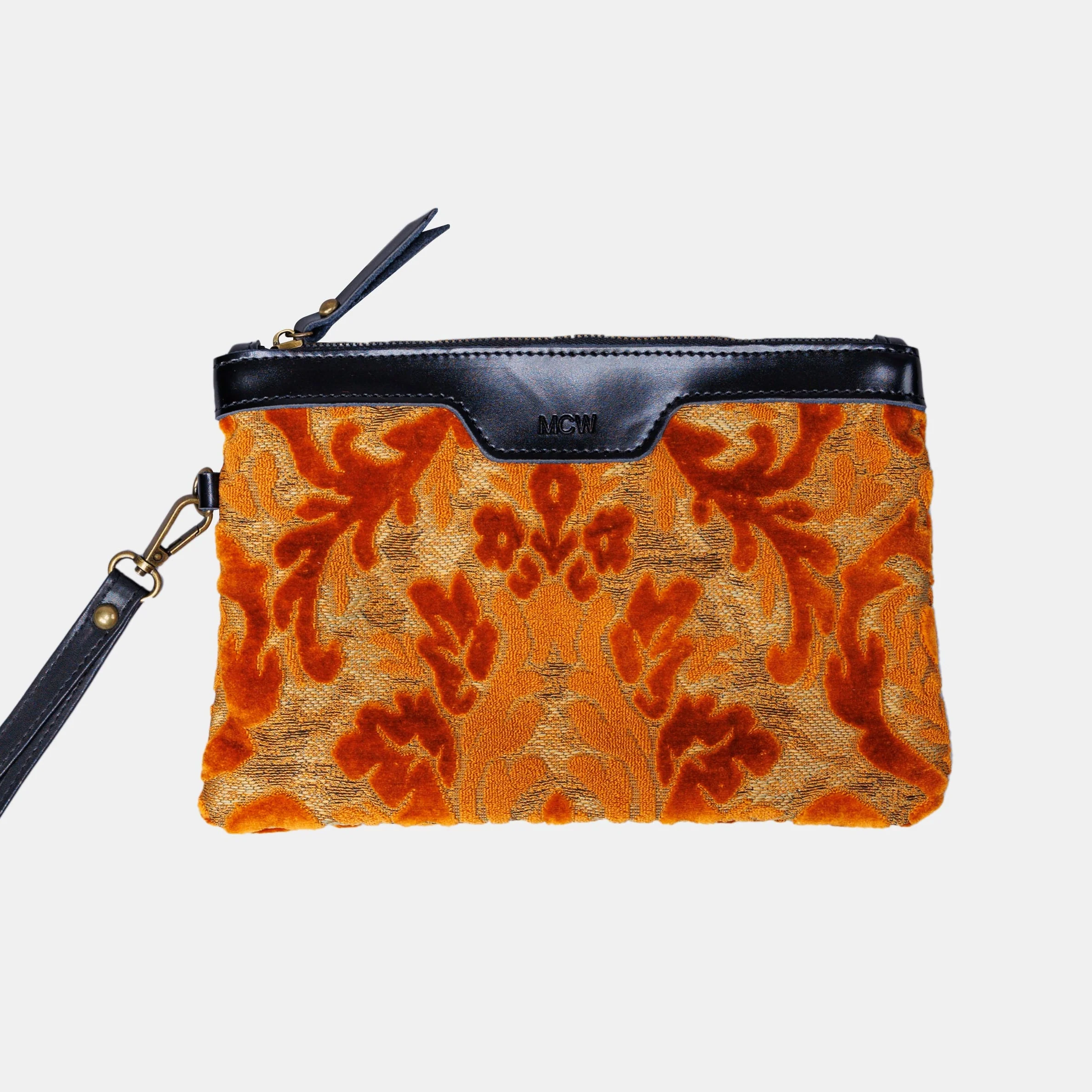 Burnout Velvet Orange Wristlet Clutch
