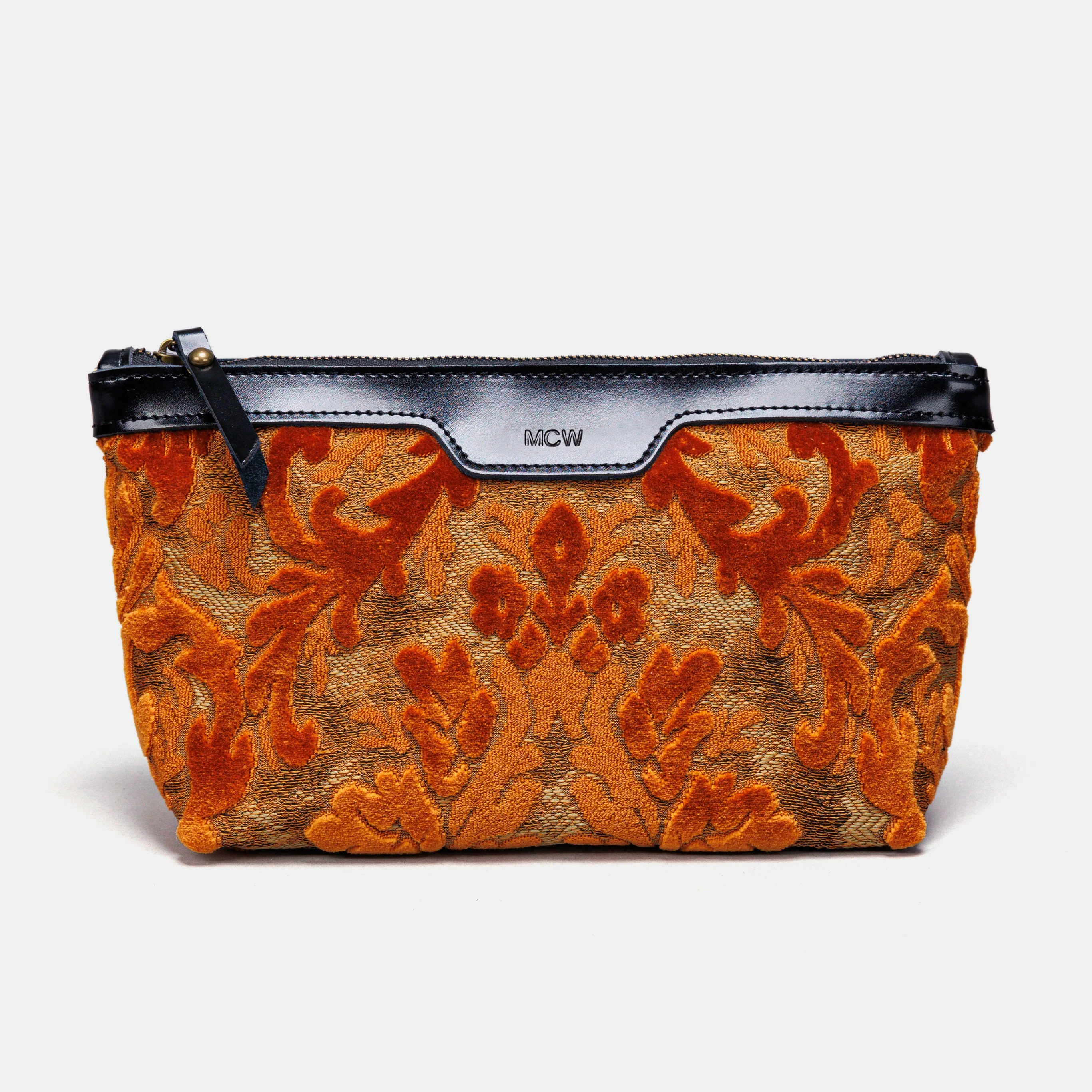 Burnout Velvet Orange Carpet Makeup Bag
