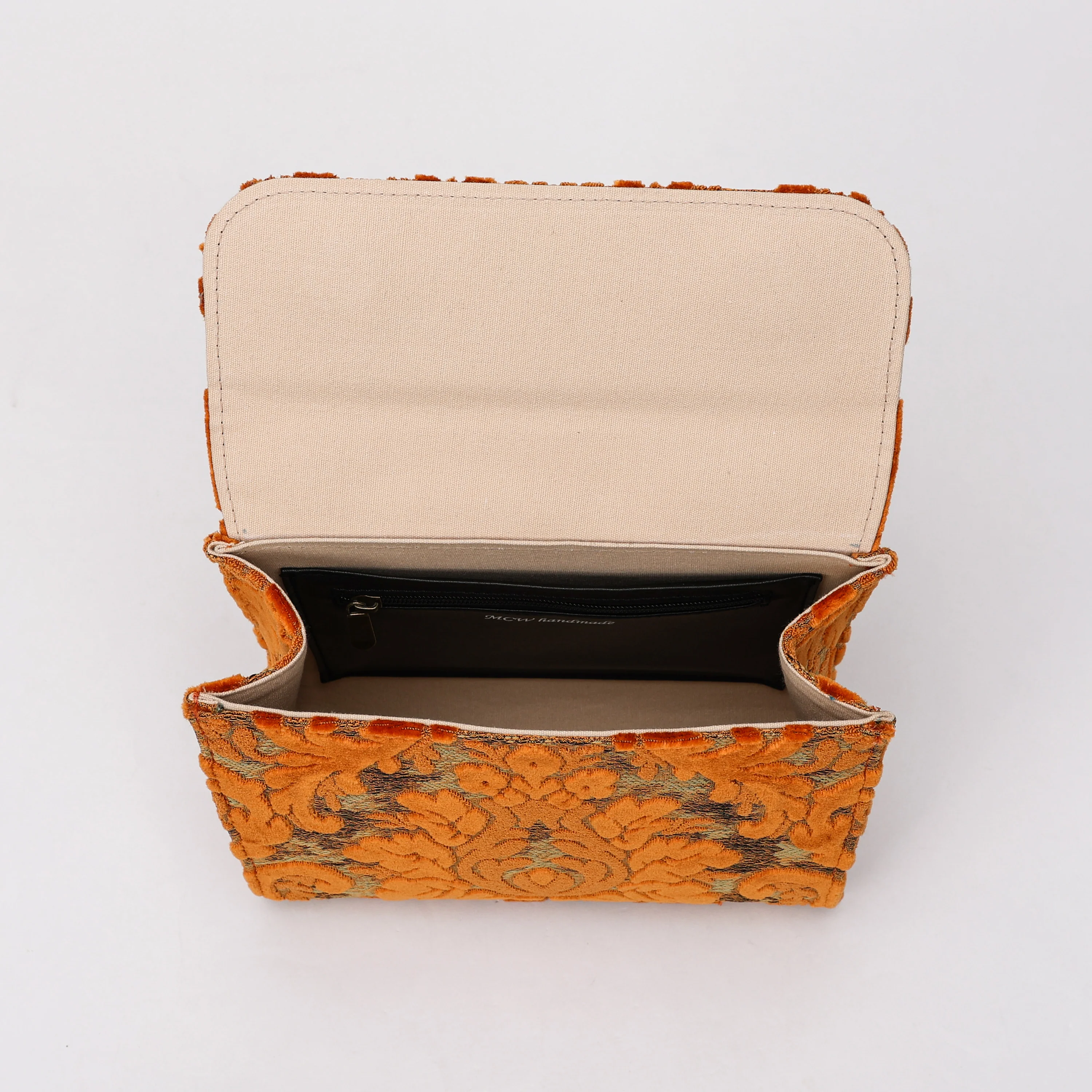 Burnout Velvet Orange Flap Satchel - Image 5