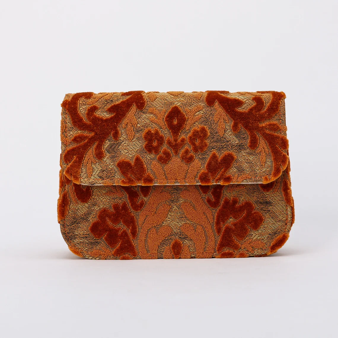Burnout Velvet Orange Flap Crossbody Bag - Image 5