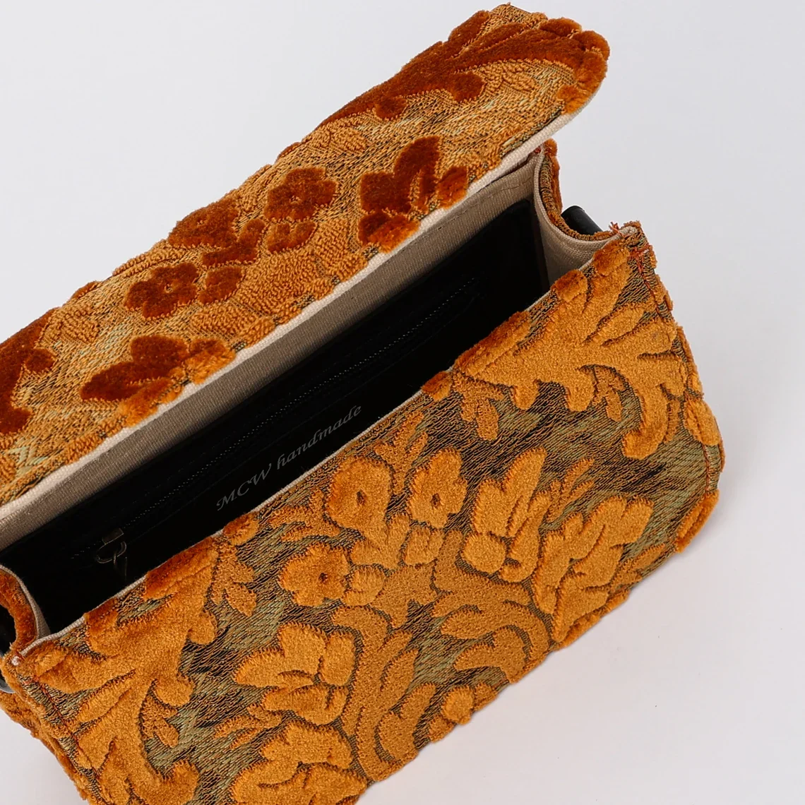 Burnout Velvet Orange Flap Crossbody Bag - Image 7