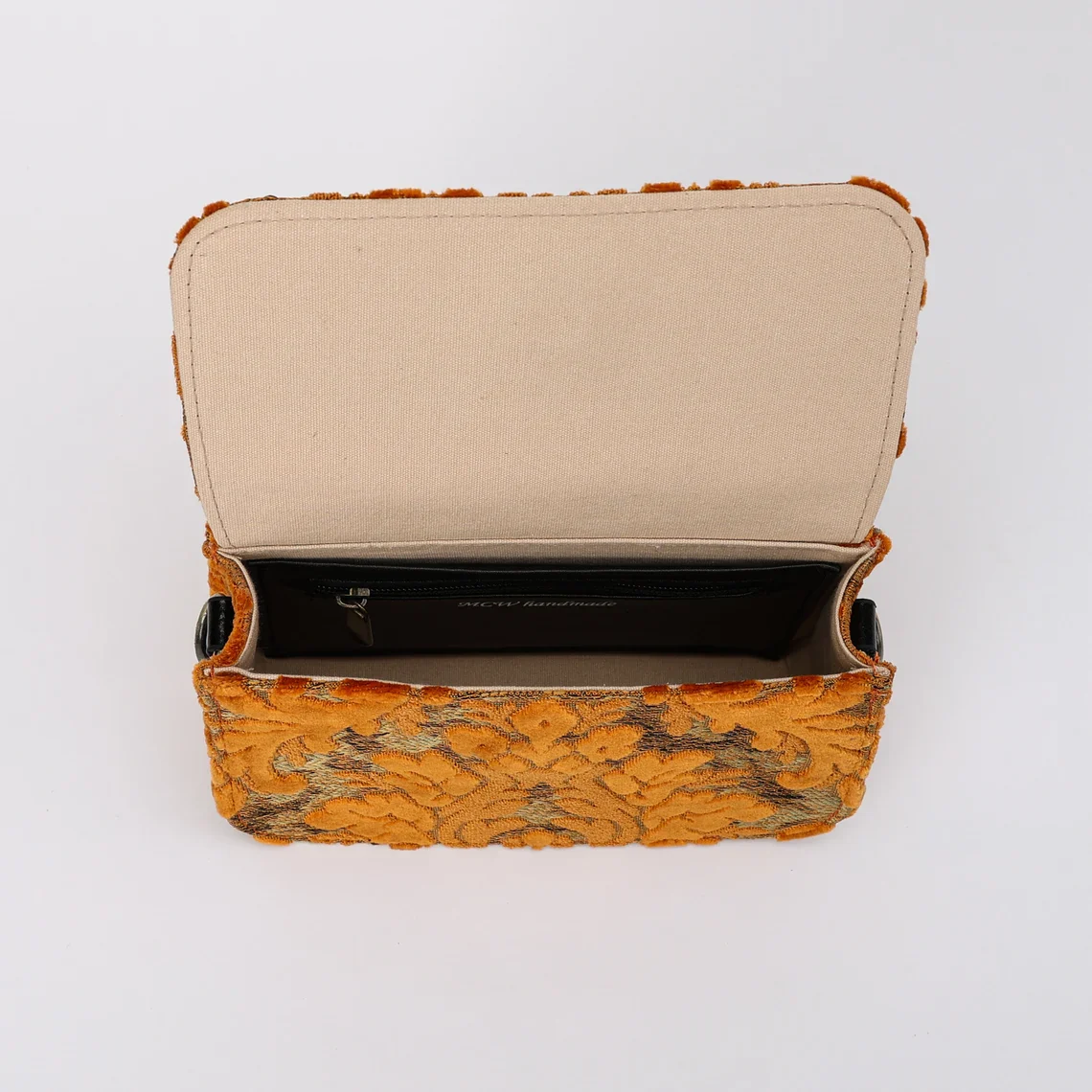 Burnout Velvet Orange Flap Crossbody Bag - Image 8
