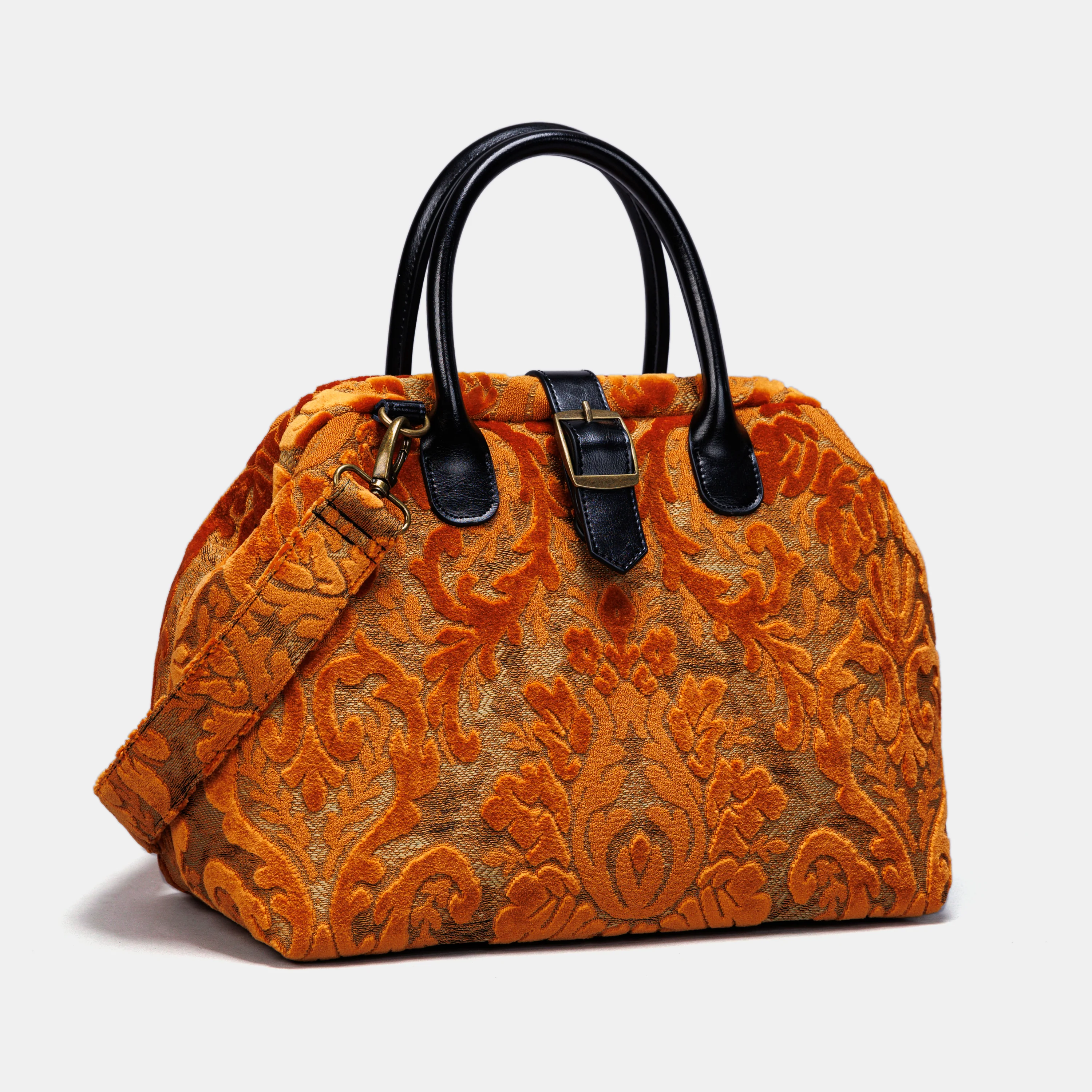 Burnout Velvet Orange Carpet Handbag Purse - Image 3