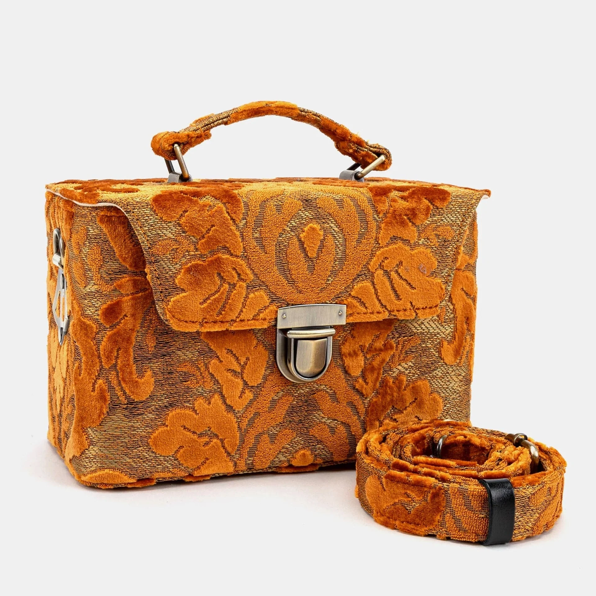 Burnout Velvet Orange Clara Medium Train Case Purse
