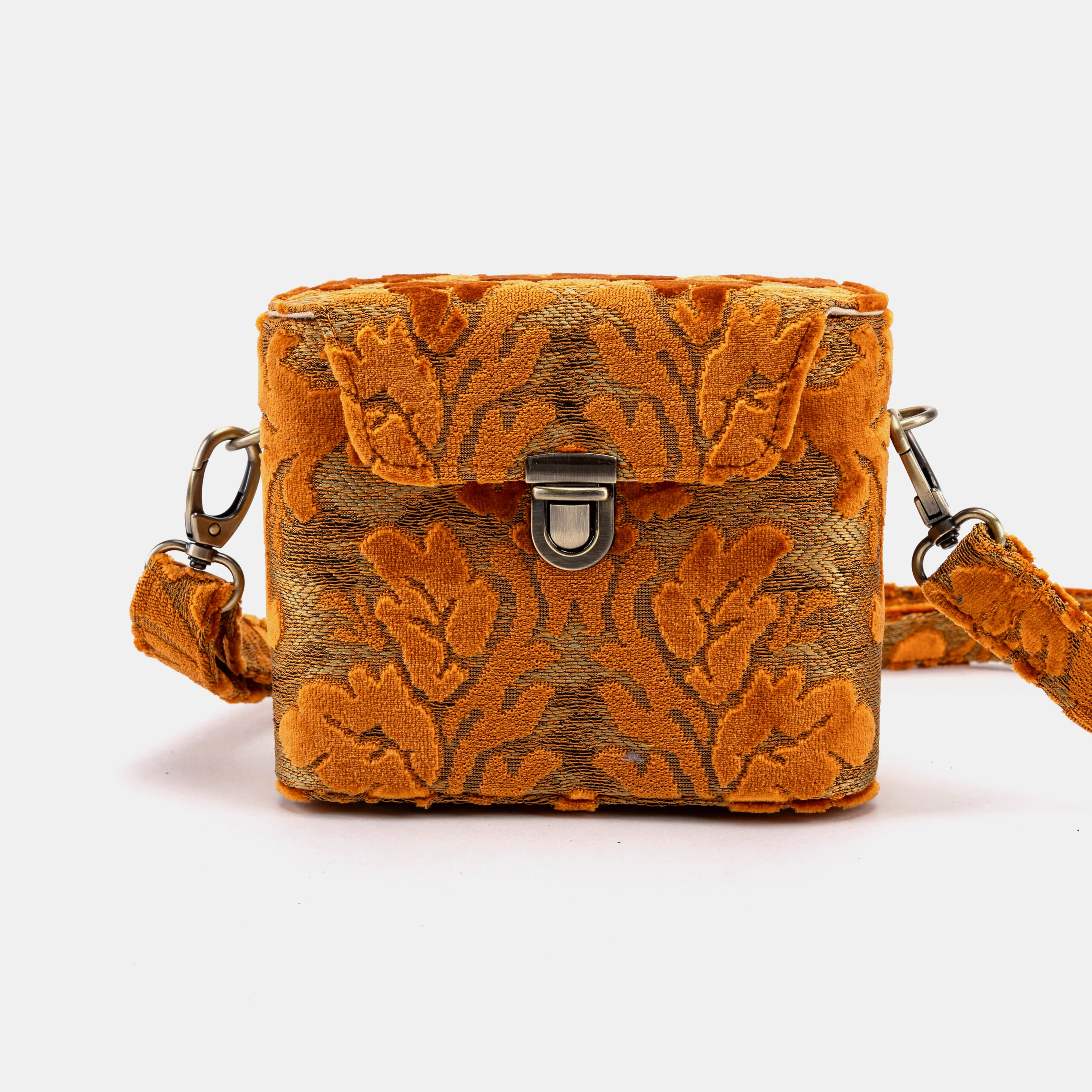 Burnout Velvet Orange Emma Small Train Case Crossbody