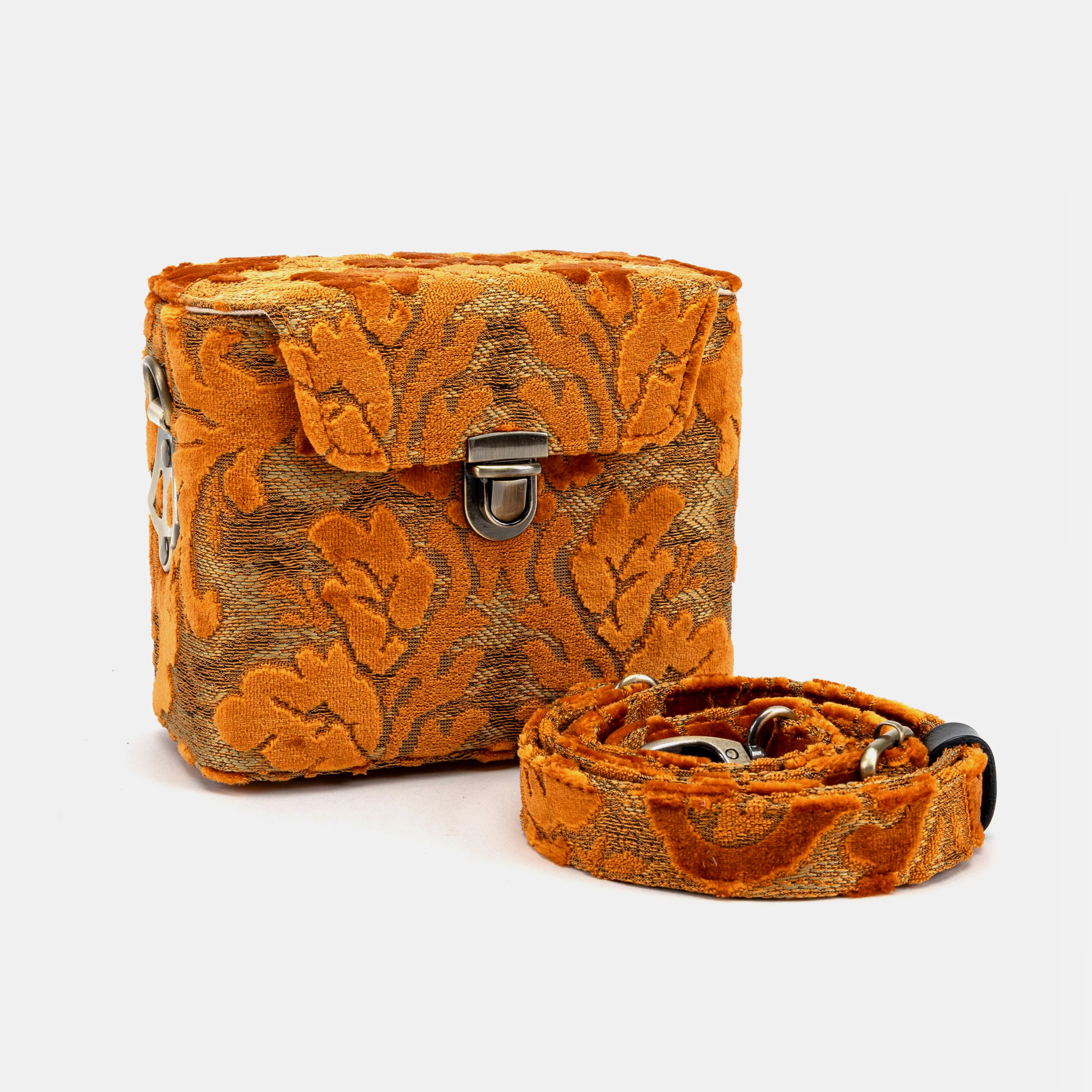 Burnout Velvet Orange Emma Small Train Case Crossbody - Image 2