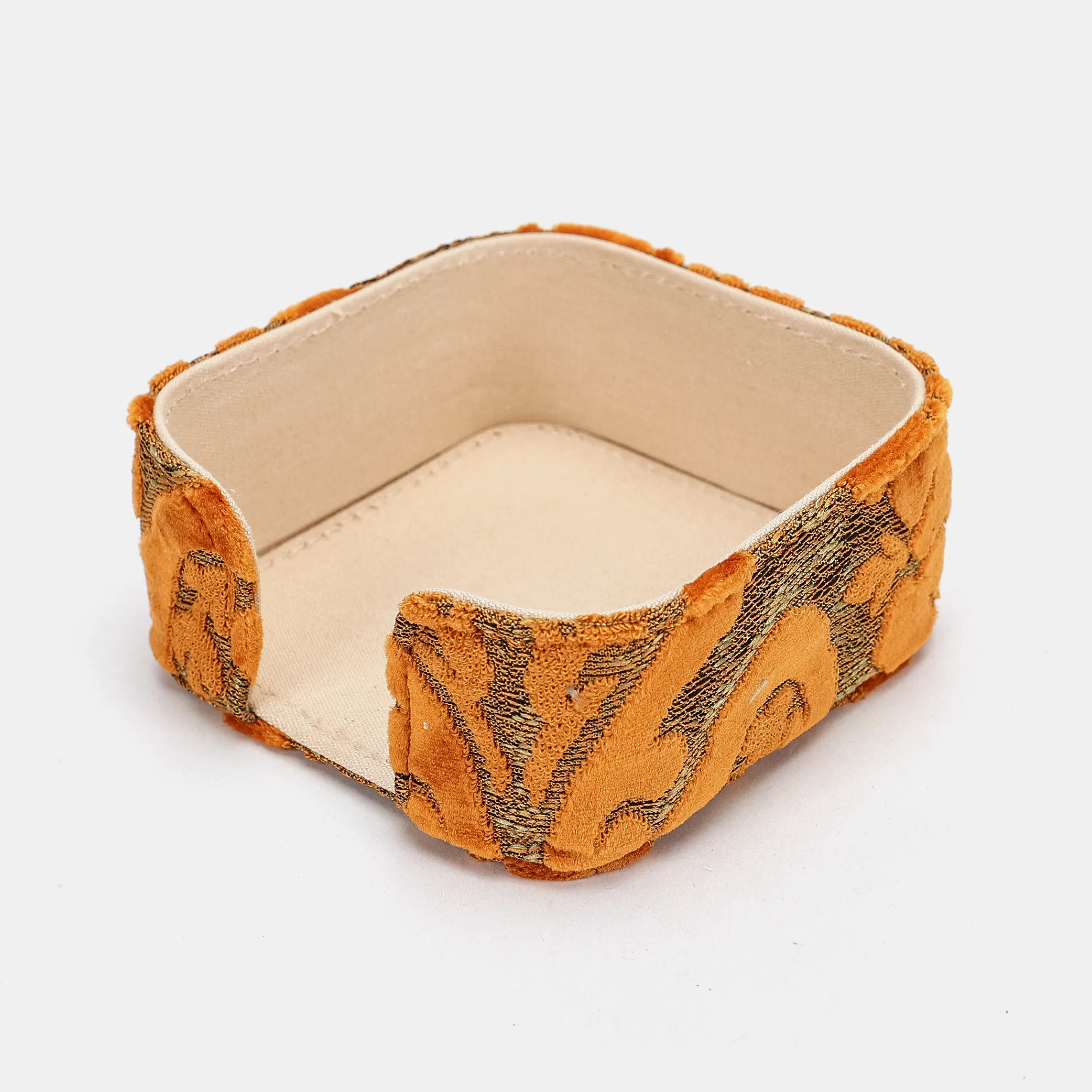 Burnout Velvet Orange Square Coaster Set with Holder - Image 5