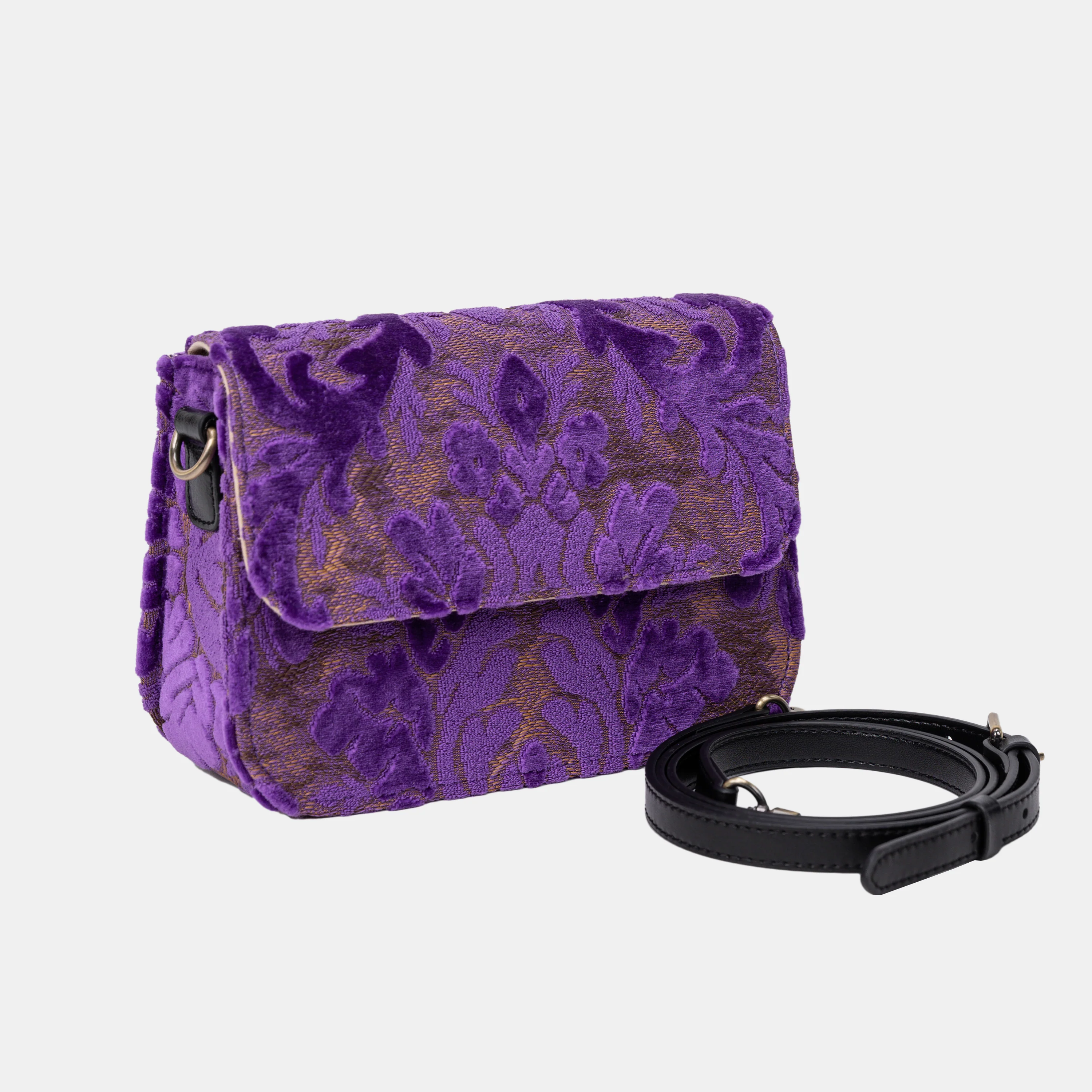 Burnout Velvet Purple Flap Crossbody Bag