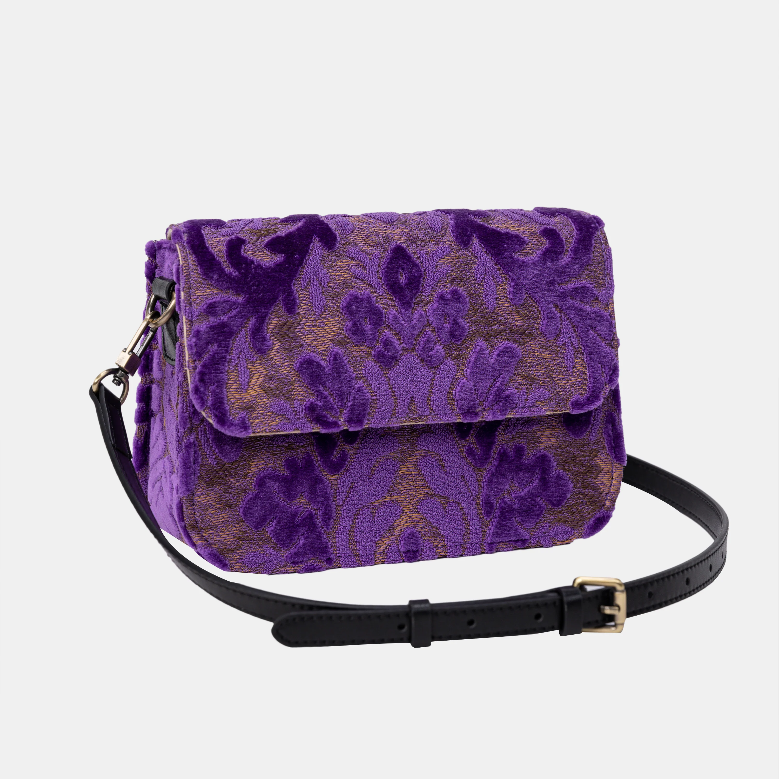 Burnout Velvet Purple Flap Crossbody Bag - Image 3
