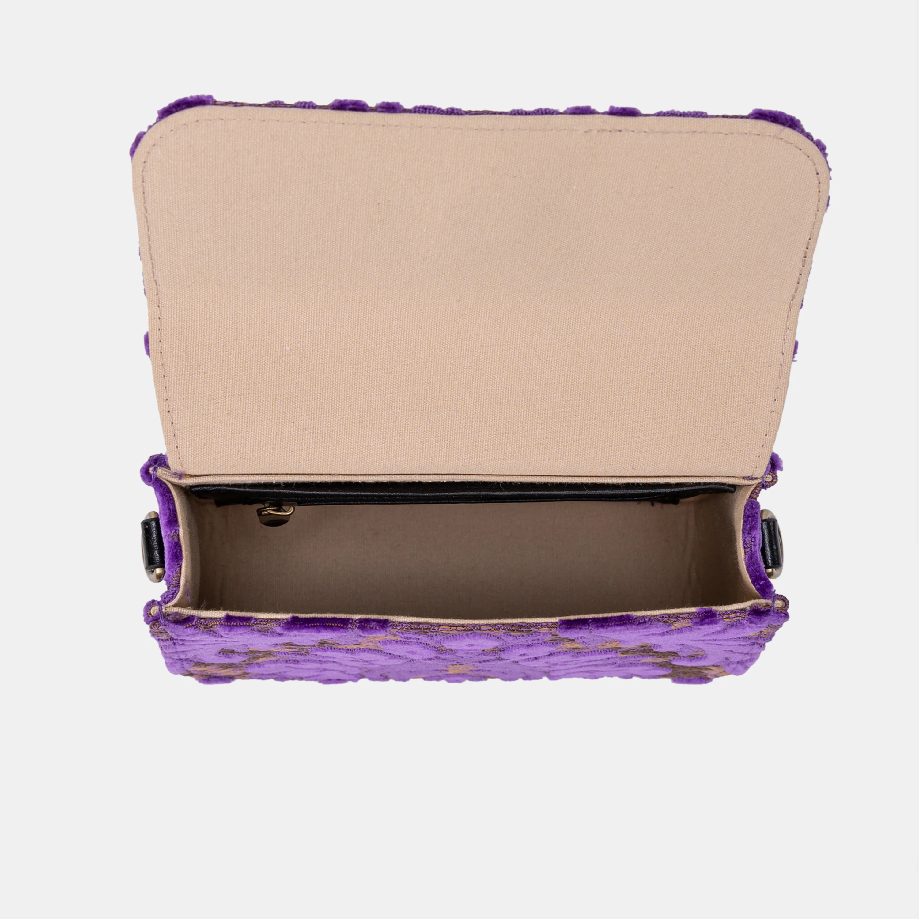 Burnout Velvet Purple Flap Crossbody Bag - Image 4