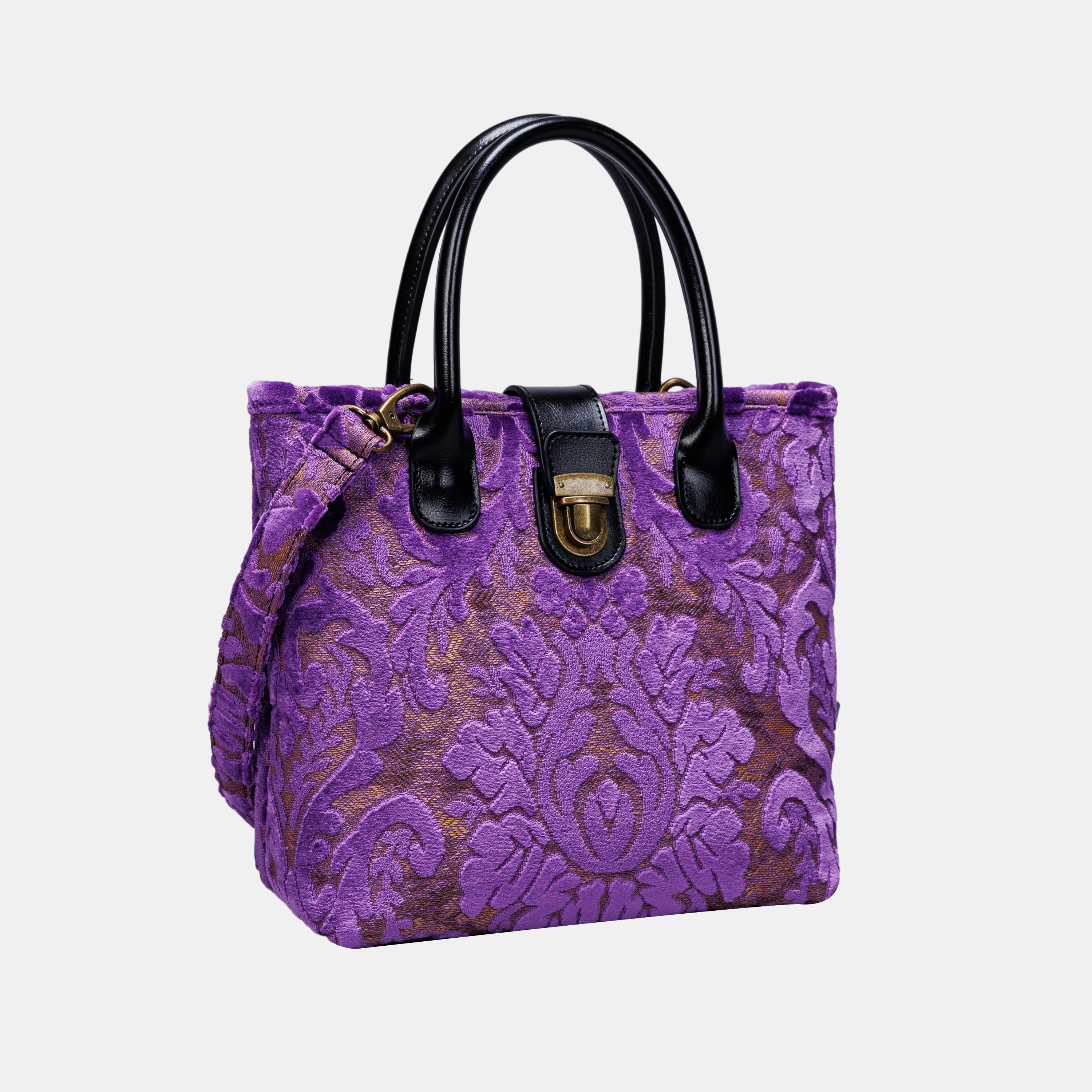 Burnout Velvet Purple Tuck Lock Carpet Satchel - Image 3