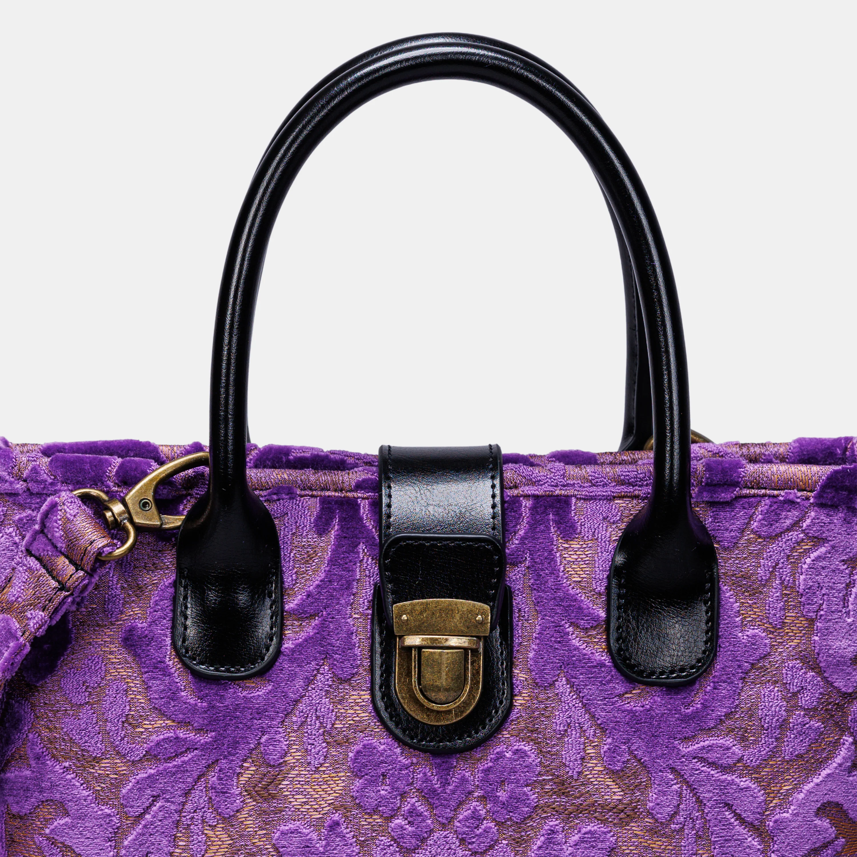 Burnout Velvet Purple Tuck Lock Carpet Satchel - Image 4